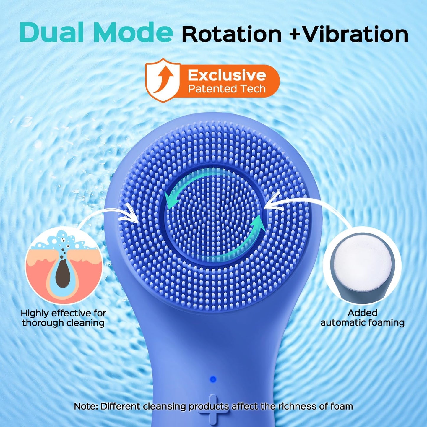 COSLUS FBS03 Face Scrubber Facial Cleansing Brush: 2 in 1 Spin and Vibration Patented, Silicone Electric Exfoliator Scrubber with Automatic Foaming, Waterproof Face Cleanser Brush for Men and Women