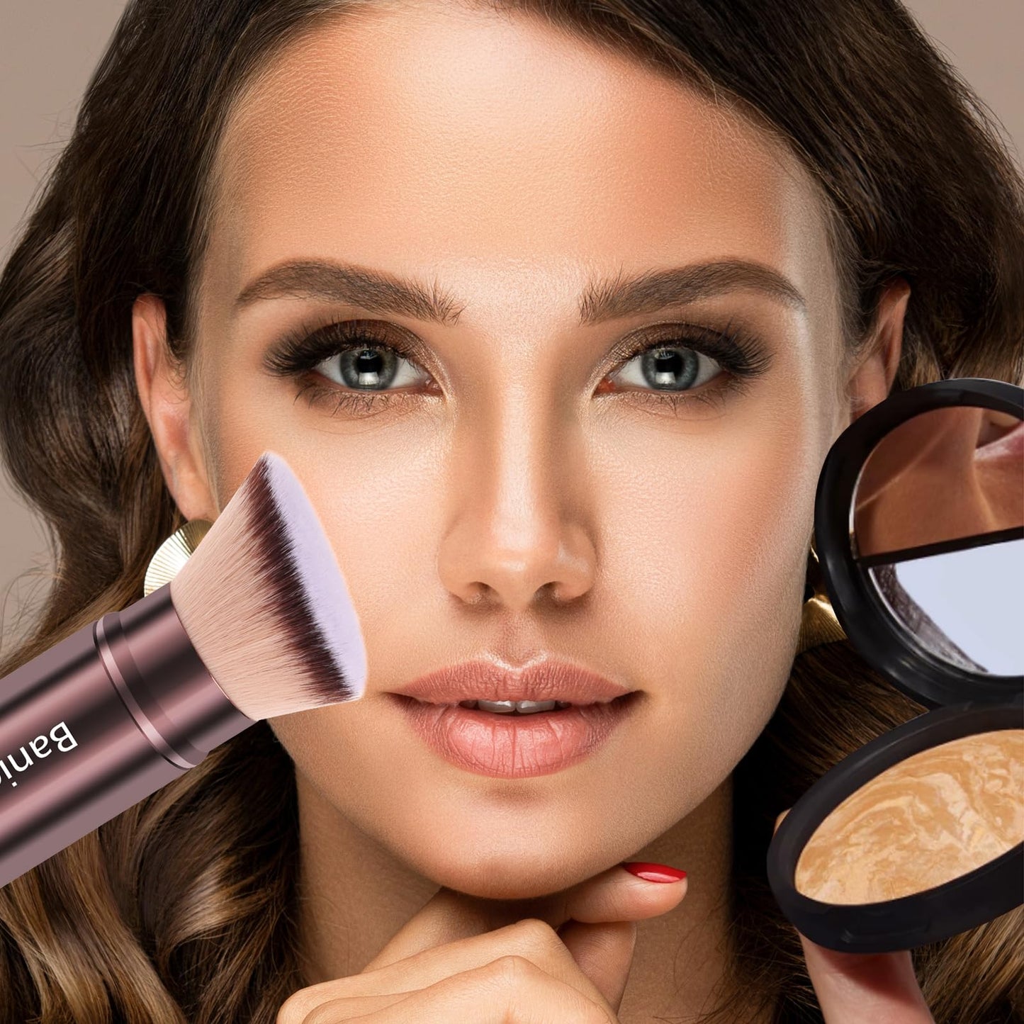 Makeup Brush Kabuki Face Brushes Retractable Travel Blush Kabuki Brush Portable Flawless for Foundation, Powder Blush, Bronzer, Buffing, Liquid, Cream, Cruelty Free with Cover(Brown)