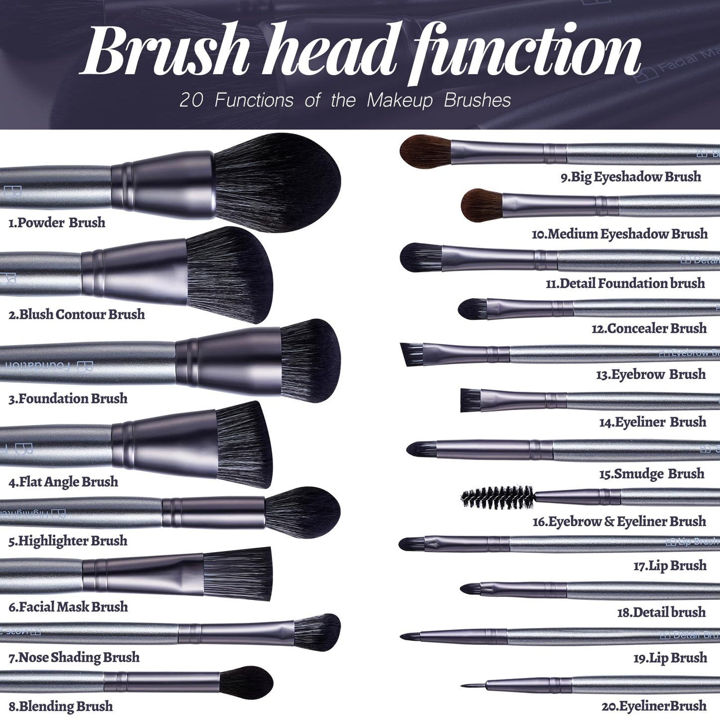 BS-MALL Makeup Brushes Set for Women 20 Pcs EVA Travel Case, Professional Makeup Brush Kit for Foundation, Concealer, Blush, Powder & Eyeshadow, Soft Synthetic Brushes for Beginners, Beauty Lovers