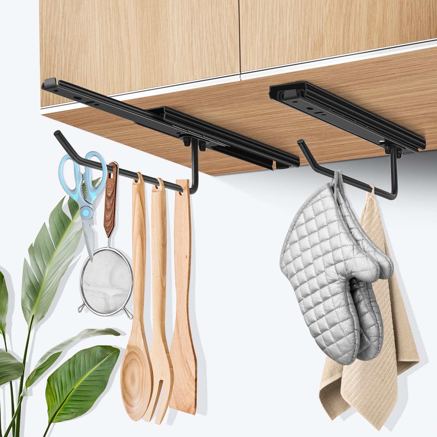 UNIKEYBOX 2 Packs Telescoping Slides Tumbler Lid Organizer Inside Cabinet, Muti Kitchen Hanger for Cup Lid Holder, Drilling Installation for Kitchen Storage Cup Lid Storage Organizer Black