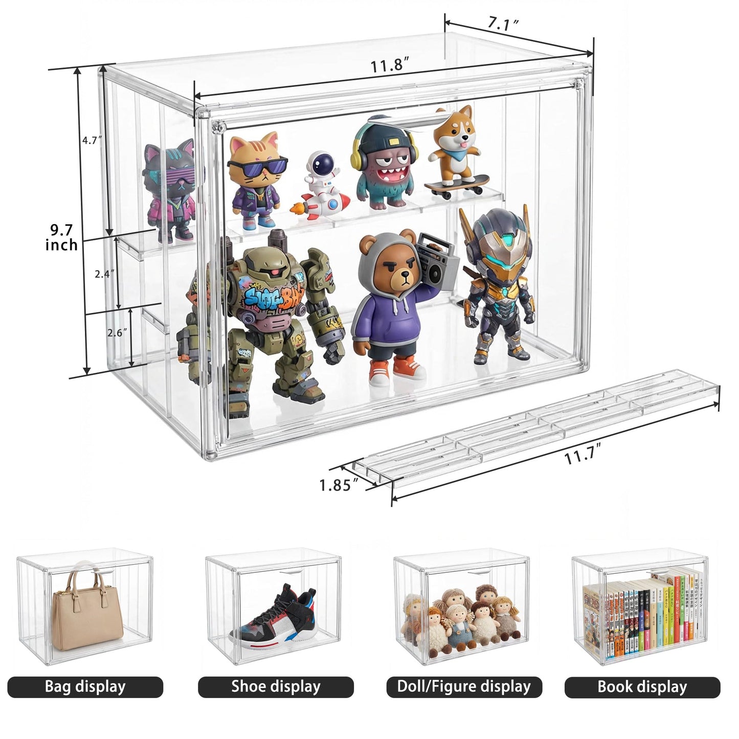 Clear Acrylic Display Case for Figures, 3 Layer Adjustable Acrylic Boxes for Display, Stackable Display Boxes for Collectibles, Action Figure Display Case for Shoe, Bread, Cosmetic, Handbag, 2 Pack
