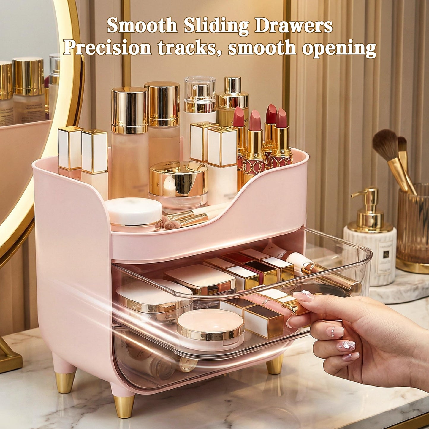 Asdbko Makeup Organizer for Vanity with Large Smooth Drawers Extra Large Skincare Organizer for Bathroom Countertop and Dresser, Crystal Clear Cosmetic Storage Display Case for Beauty Products