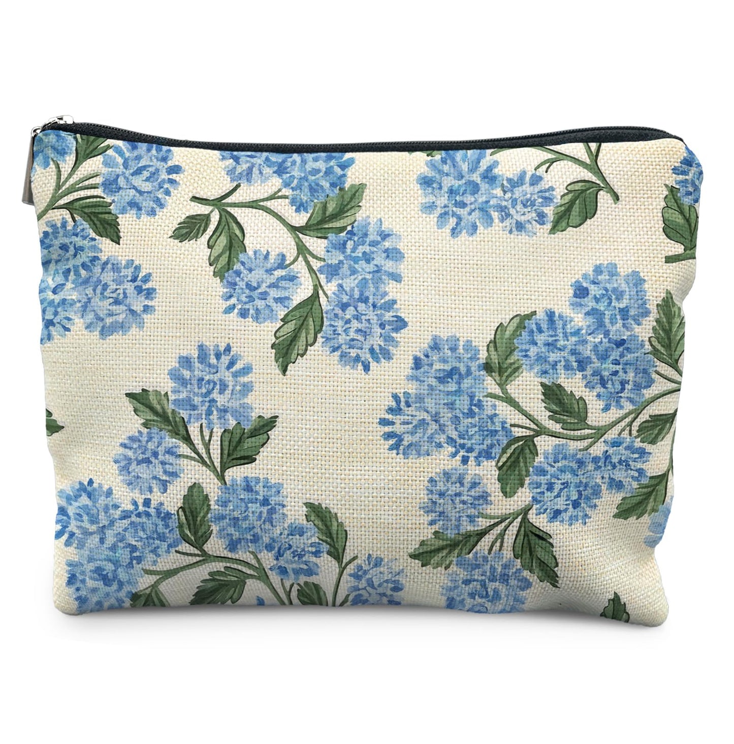 Elpwk Blue Hydrangea Floral Makeup Bag for Women, Hydrangea Gifts Cosmetic Bags,Gifts for For Mom Friends Teen Girl & Women Travel, Blue Floral Zipper Makeup Pouch for Purse