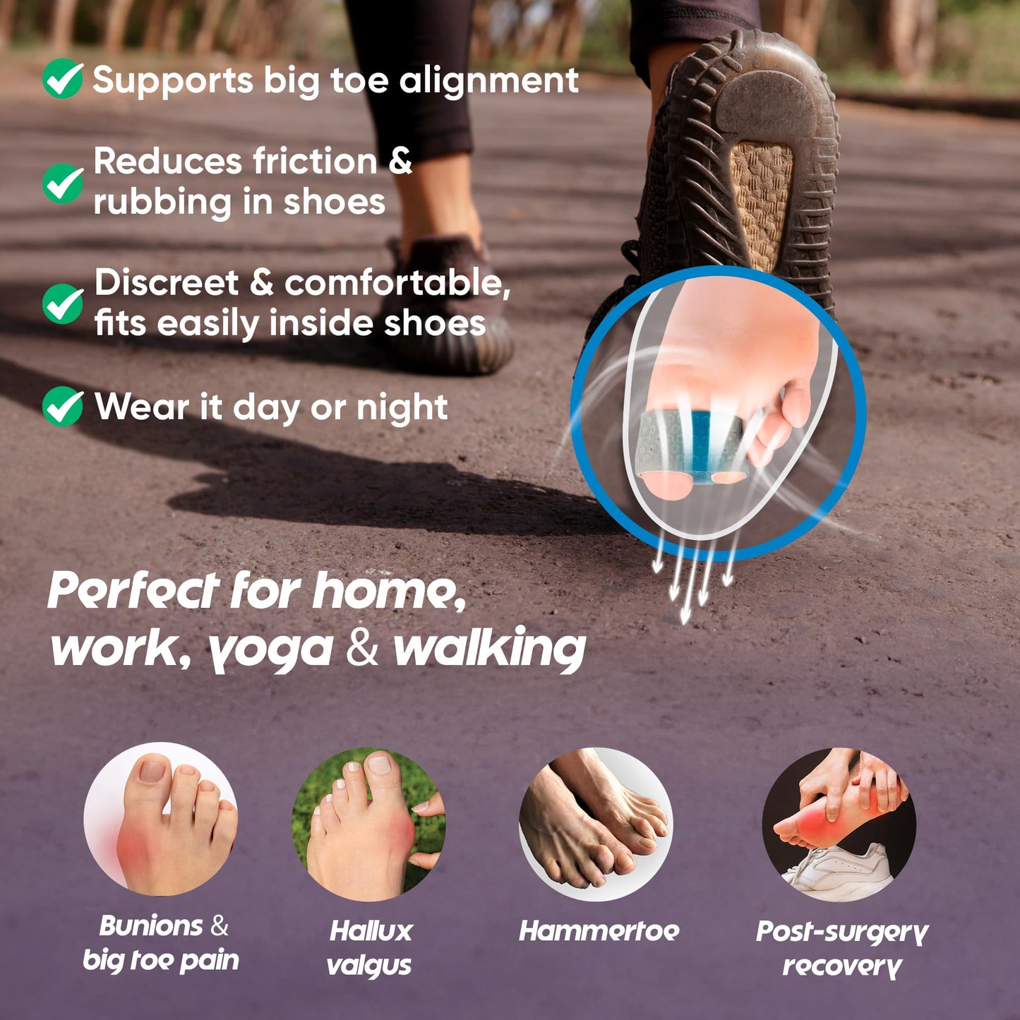 Hyggear Bunion Corrector for Women & Men - Big Toe Straightener with Silicone Pad, Adjustable Nylon Toe Separator for Hallux Valgus & Overlapping Toes, Washable Bunion Brace (1 pc, Blue)
