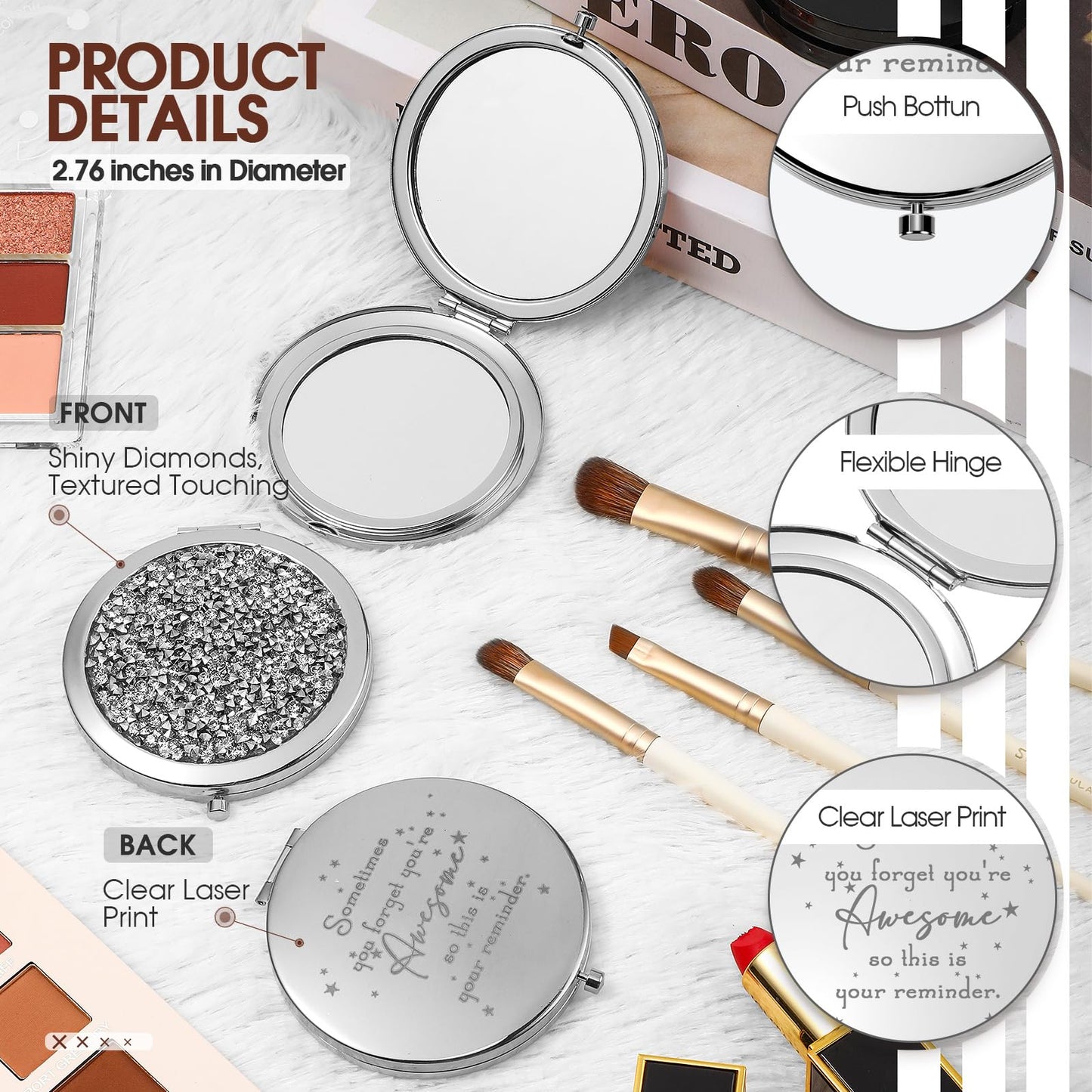 Roowest 10 Pcs Compact Mirror Gifts for Women Sometimes You Forget Your Awesome Bulk Appreciation Party Favors for Employee Coworker Friends Birthday Spa Christmas Inspirational Stuffers (White)