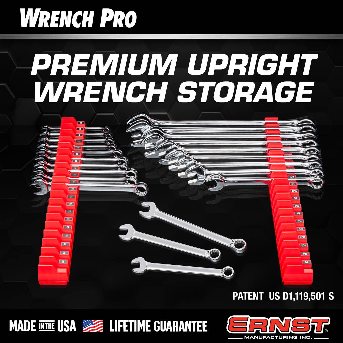 Ernst Manufacturing Wrench Pro Wrench Storage for 20 Wrenches with Anti-Slip Cleats - Blue (Patented) - Made in the USA