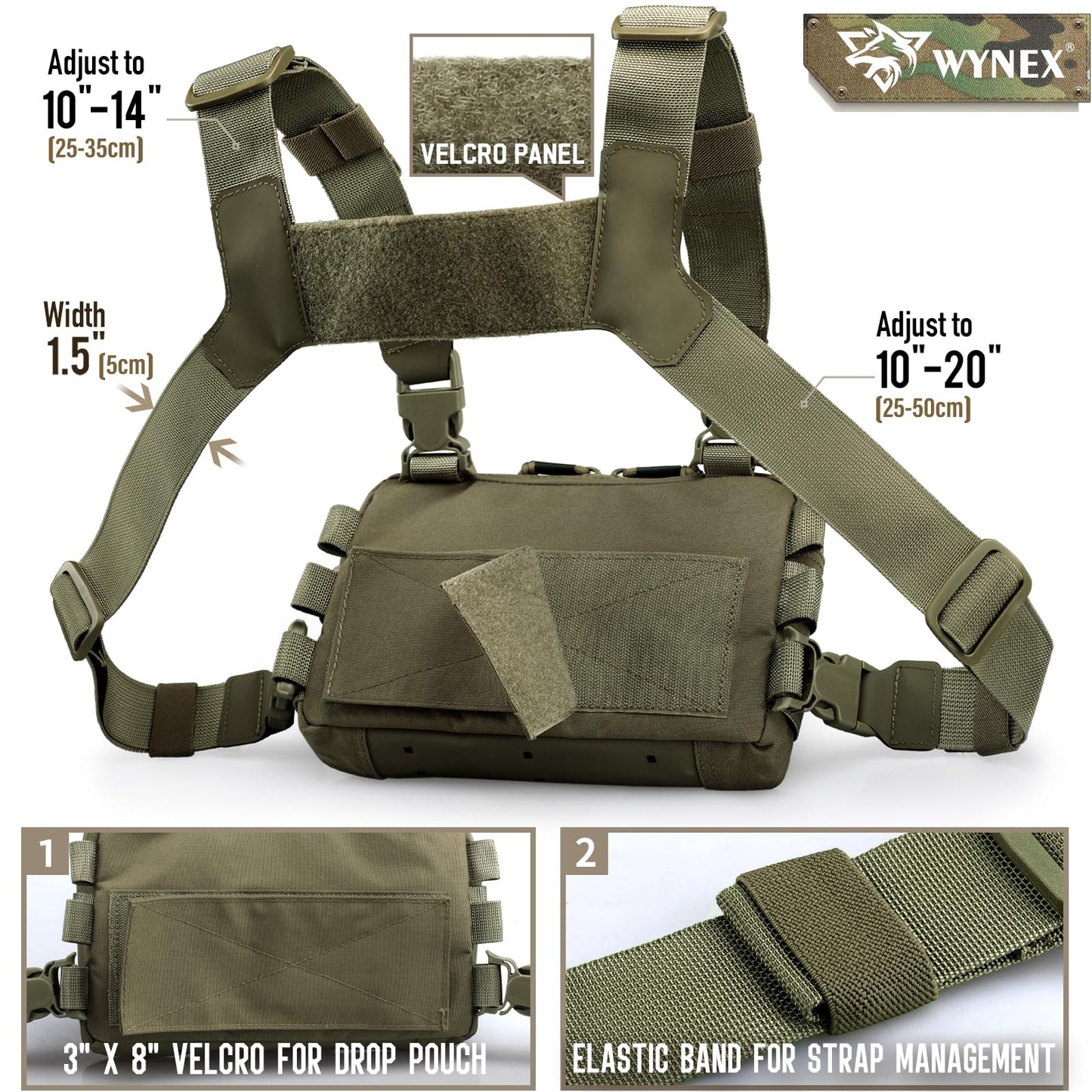 WYNEX Tactical Rig Pack for Men, Running Bag with Front Loop Airsoft Recon Chest Rig for Hunting Outdoor EDC, Large Admin Pouch of Double Layer Design, MOLLE EDC EMT Pouch
