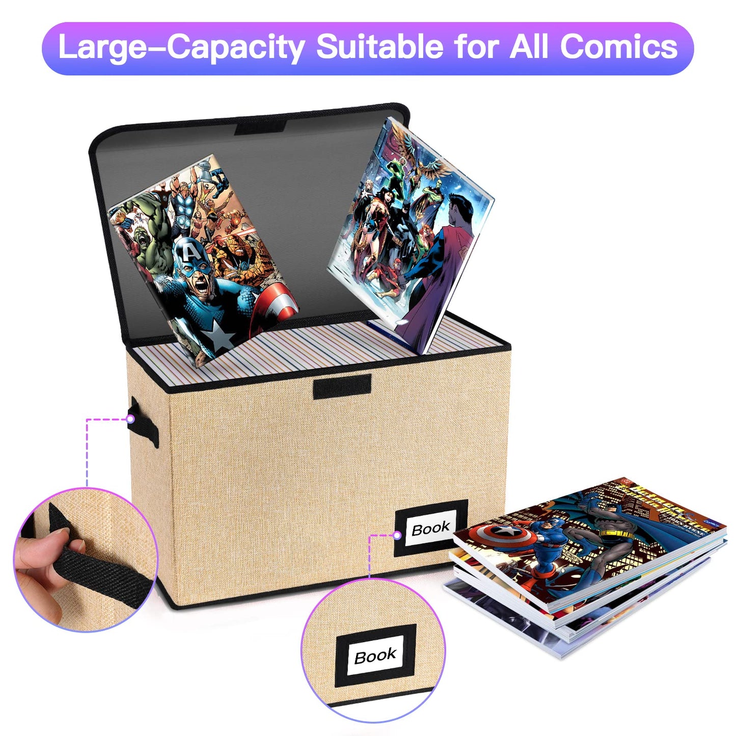 YNSZAS 10 Pack Comic Book Storage Box 15.8" X 7.8" X 11.8", Collapsible Holds 160-180 Comic Book Organizer Heavy Duty Bin Container Holder Shelf (Yellow)