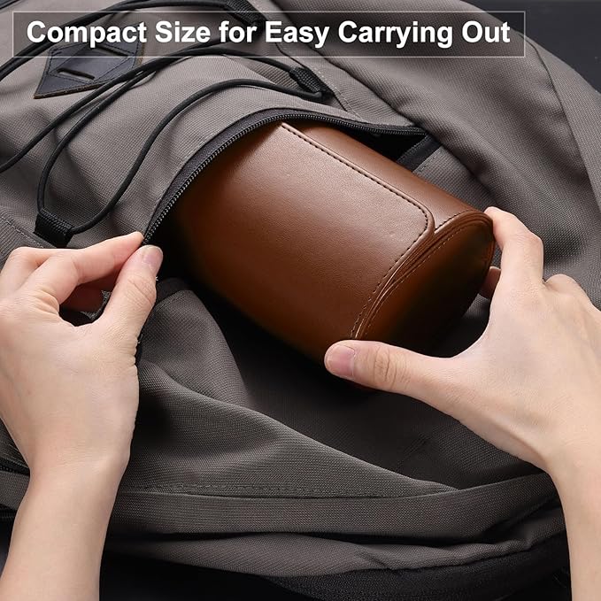 HARFINGTON Watch Roll Travel Case Single Slot Portable Leather Watch Case for Men and Women, Watches Storage Organizer with Removable Pillows for Traveling, Display, Home Storage, Coffee