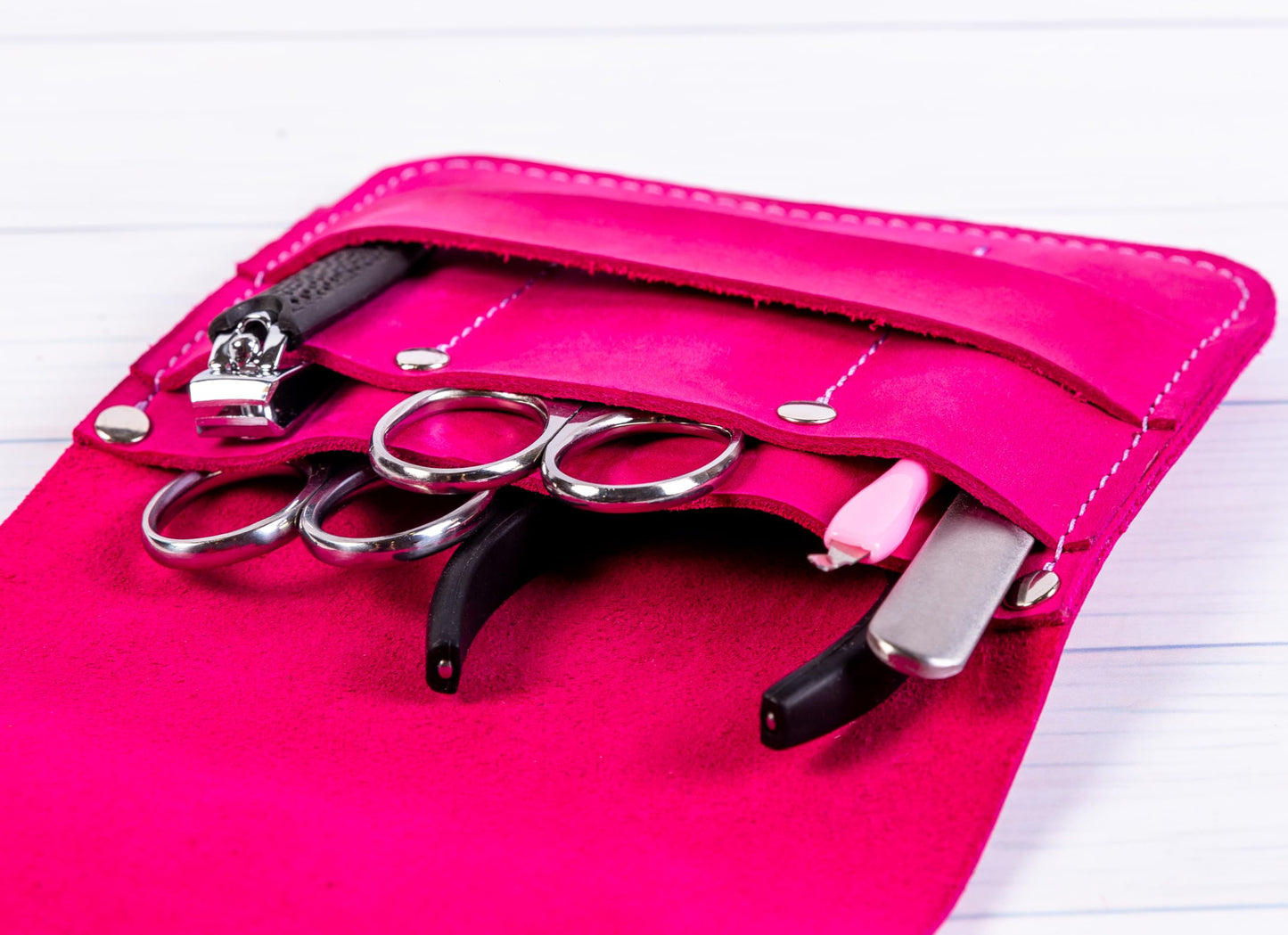 Leather Manicure Set Case Grooming Kit Organizer (Burgundy)