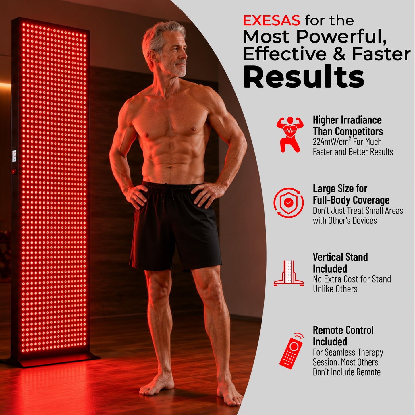 EXESAS Red Light Therapy Device for Full Body, 630nm, 660nm, 810nm & 850nm, Near Infrared Dual-Chip Clinical Grade LED Panel for Smooth Skin, Weight, Pain and Overall Wellness (800LED)