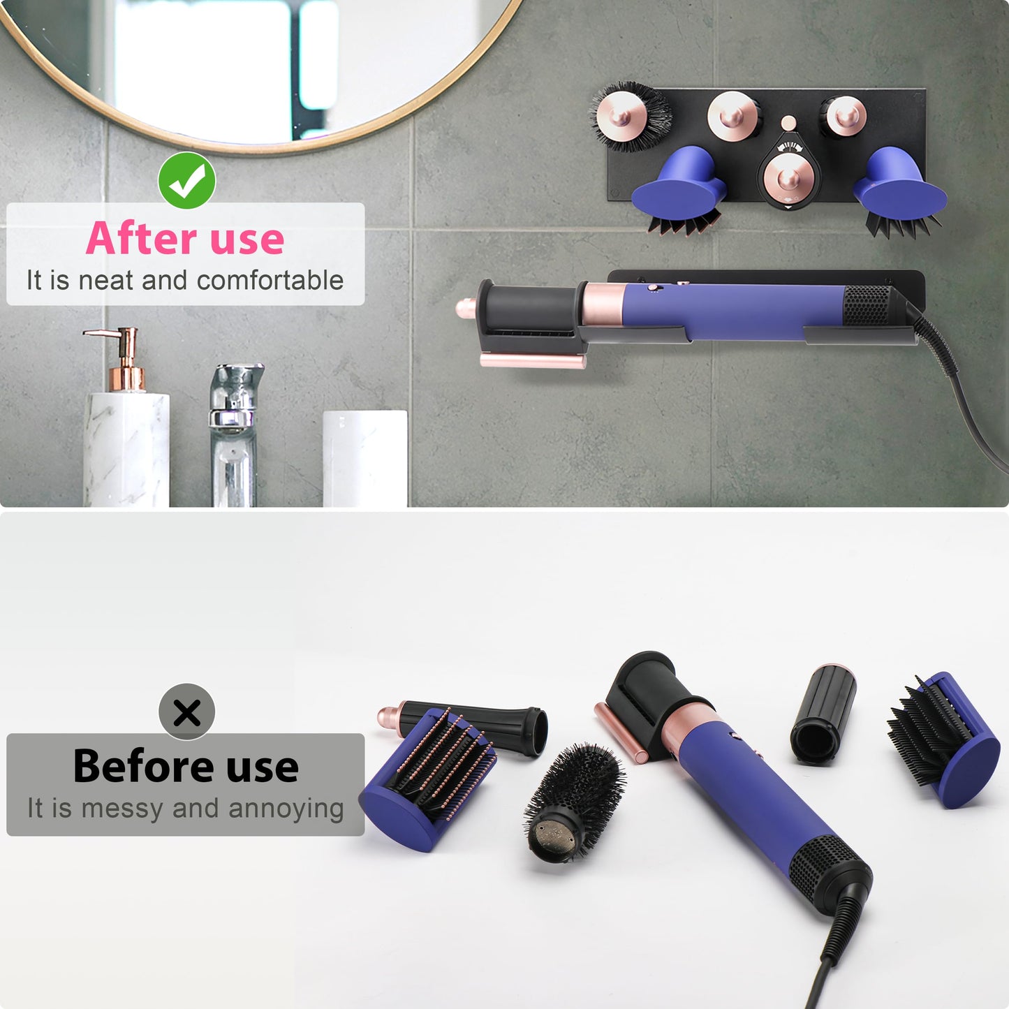 MyLifeUNIT Storage Holder for Dyson Airwrap Curling Iron New Complete, Metal Wall Mount for Dyson Air Wrap Accessories Organizer with Non-Slip Silicone Pad for Bathroom Bedroom Hair Salon Barbershop