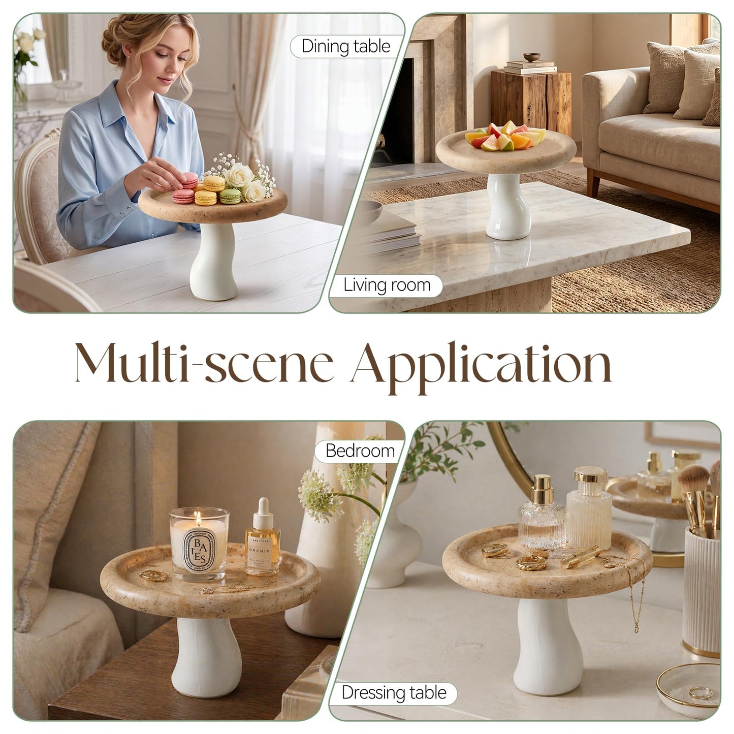 SAMAH Natural Marble Tray, Art Fruit Bowl for Kitchen Counter, Living Room, Vanity, Coffee Table Decor, Mushroom Jewelry Tray for Trinkets, Perfume, Keys, Housewarming Gifts New Home (Yellow)