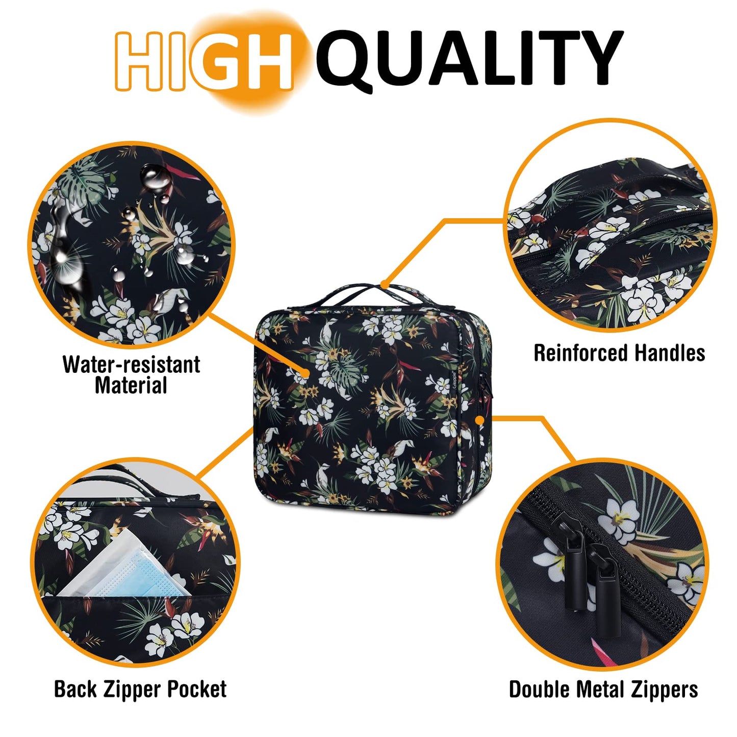 Gloppie Travel Toiletry Bag for Women Makeup Bag Big Cosmetic Bag Make Up Case Organizer for Beauty & Skincare Care Accessories White Flower
