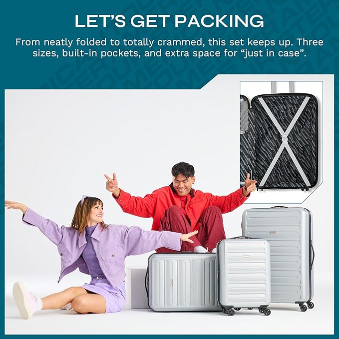 American Tourister Westridge Hardshell Luggage Set - 3 Piece Set - 20" Carry-On, 24” & 28” Checked Luggage Set with 360° Spinner Wheels - Expandable Suitcases for Extended Travel - Black