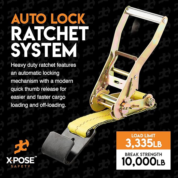Ratchet Straps Heavy Duty 2" x 15' – 10,000 lbs Break Strength Tie Down Straps with Flat Hooks, Ratcheting Cargo Straps for Truck, Trailer, Kayak, Motorcycle & Moving – 1 Pack