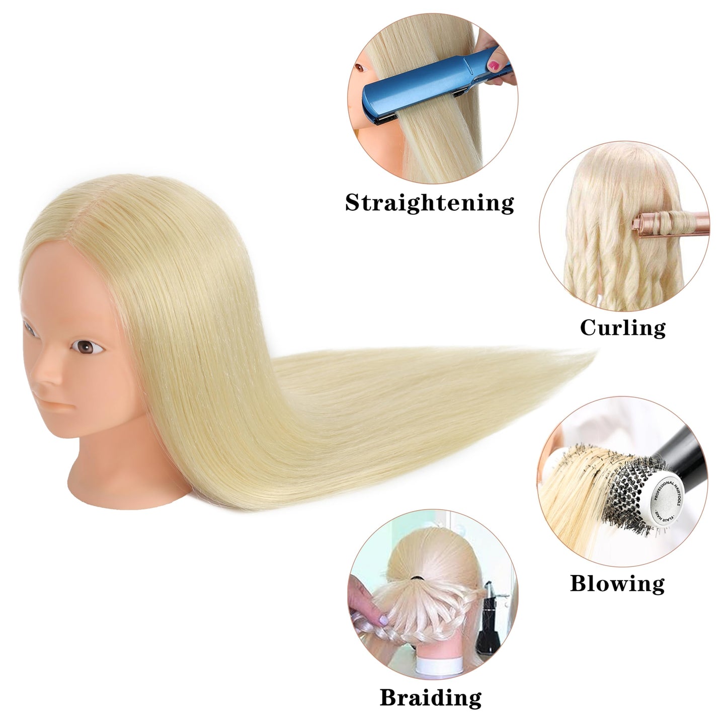 ZOMOI Mannequin Head 70% Real Hair Cosmetology Mannequin Doll Head for Makeup Practice(No Makeup 613#)