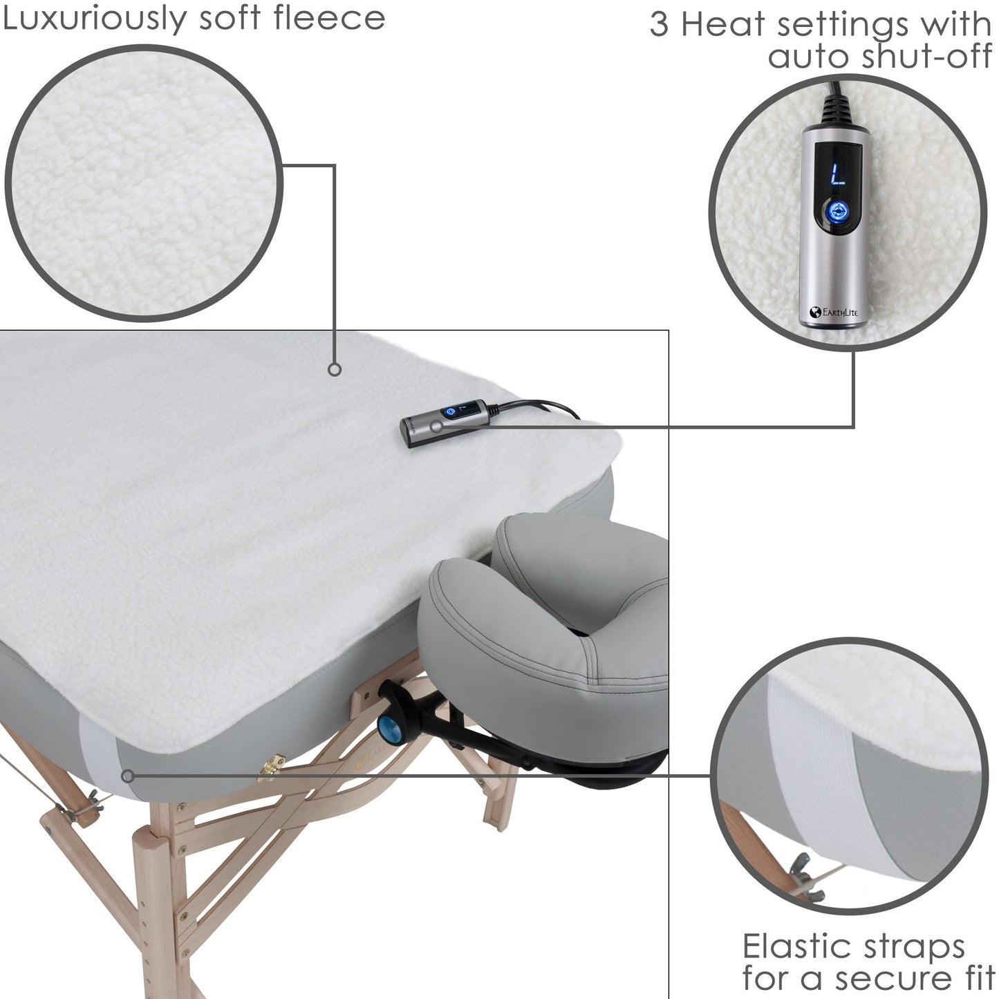 EARTHLITE Massage Table Warmer & Fleece Pad (2in1), ETL Certified, 3 Heat Settings, 13ft Cord/Heating Pad / 1 Year Replacement Guarantee