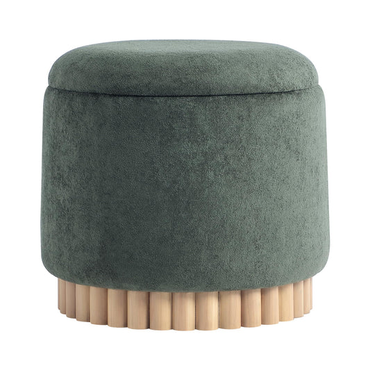 Get Set Style Round Ottoman with Wooden Base, Storage Vanity Stool for Makeup, Upholstered Footrest Stool Ottoman Foot Stool for Living Room, Bedroom
