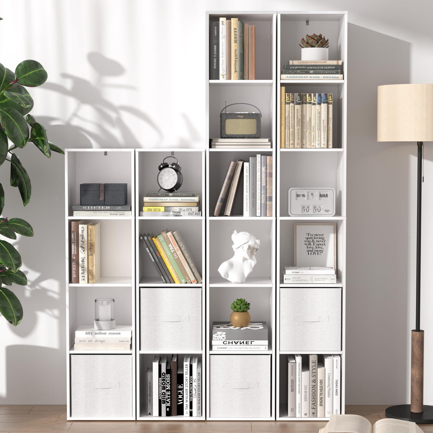 NewBeth White Cube Shelf, 6 Cube Storage Organizer, 6-Tier Freestanding Low Bookshelf, Modern Cube Shelf for Living Room, Bedroom, Kids Toys, Home Office, Multi-Purpose Tall Cube Storage Furniture
