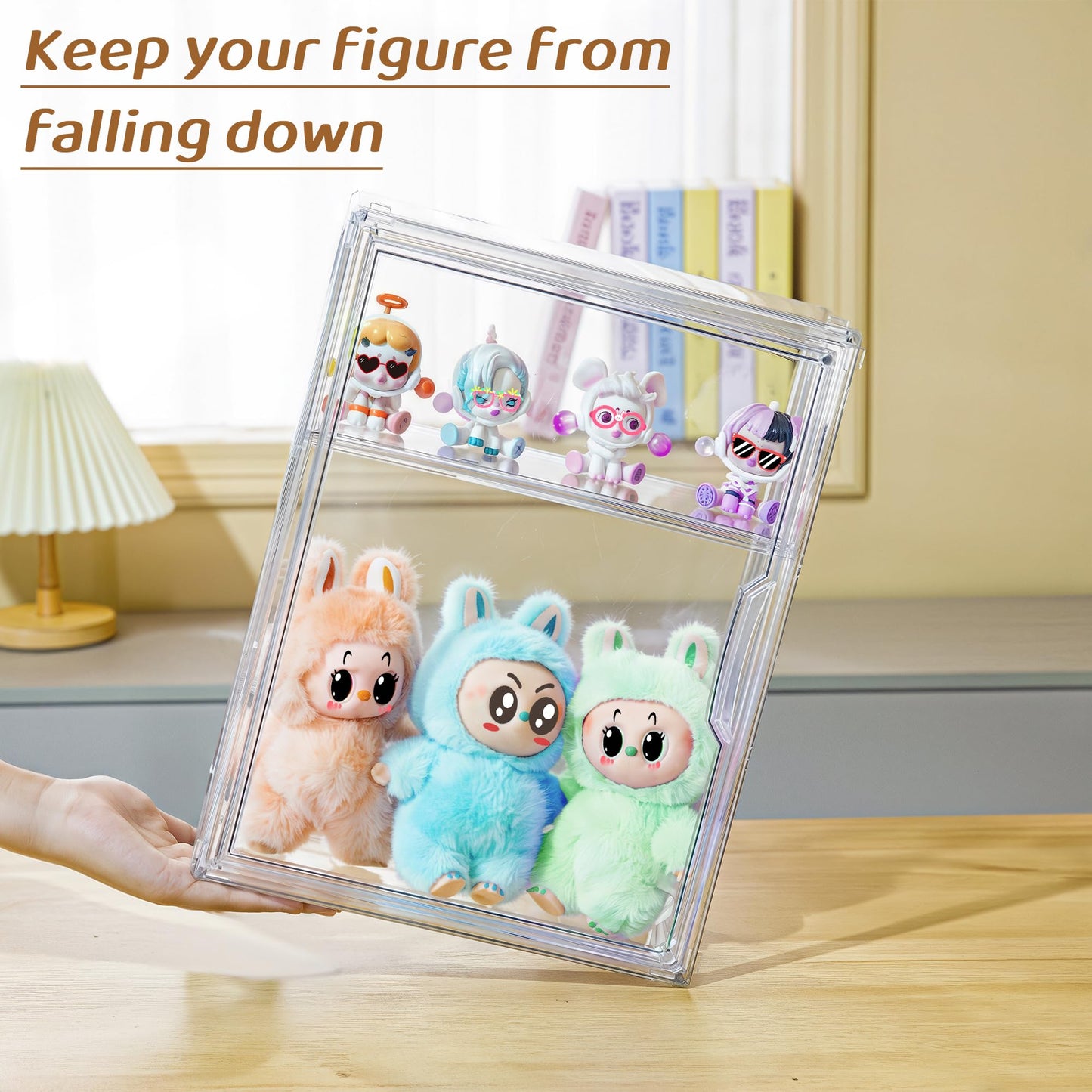 Acrylic Display Case Compatible with Labubu POP MART, 2 Pack Clear Display Cases for Figure Collectibles, Stackable Display Box with Magnetic Door