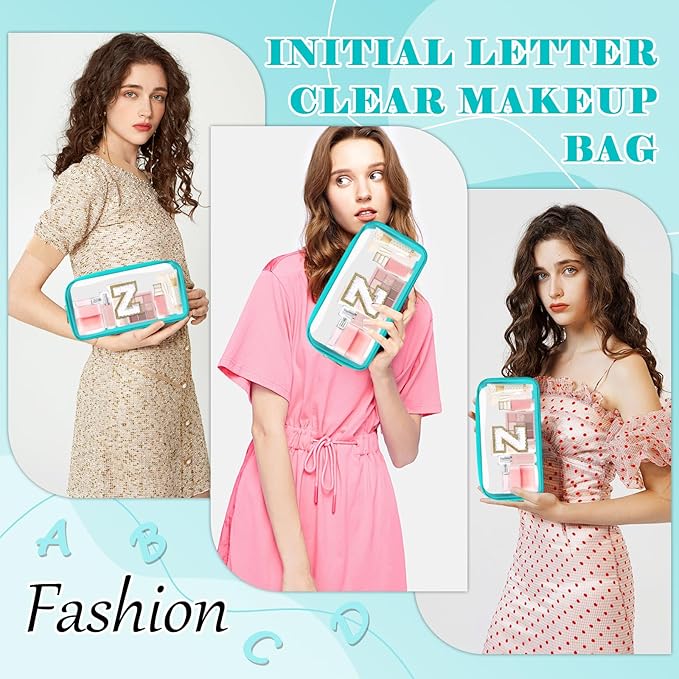 Personalized Initial Letter Clear Makeup Bag,Preppy Small Nylon&PVC Cosmetic Zipper Bag with Chenille Letter,Portable Beach Travel Skincare Toiletry Bag,Trendy Monogram Gift for Teen Girls Women,Z