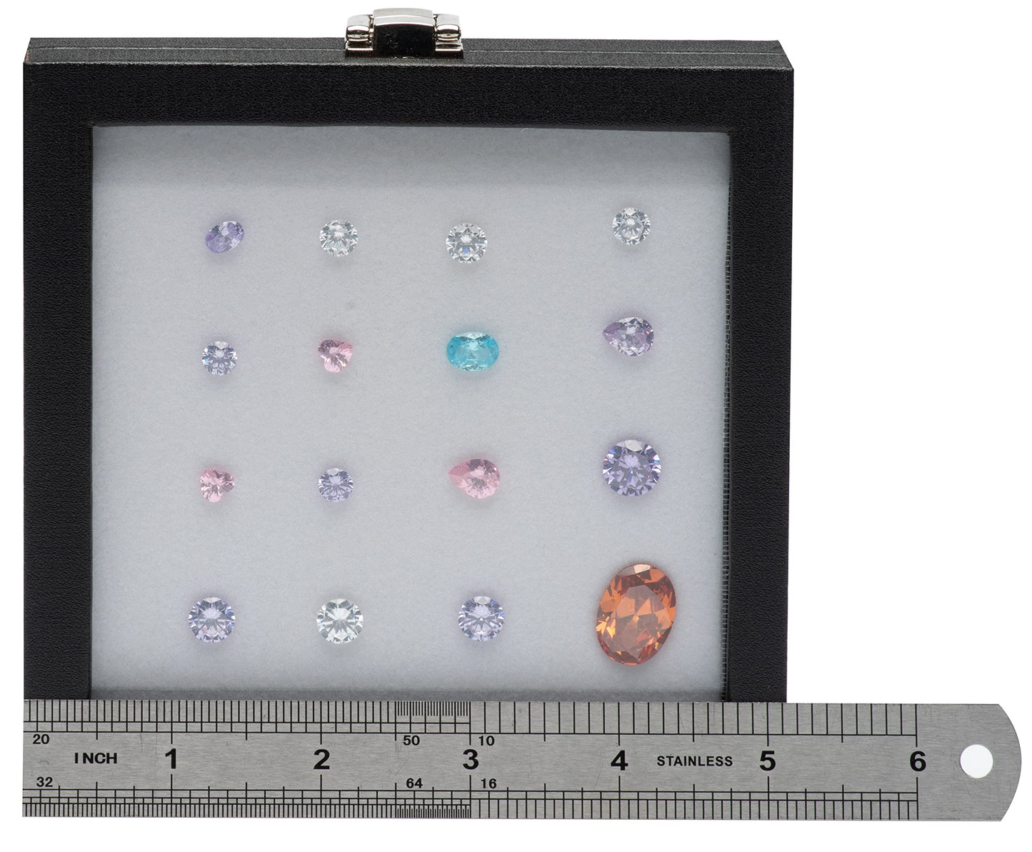 Giftop Jewelry Display Case Tempered Glass Top Lid Black Leatherette,Gemstone Display Case Jewelry Storage Box with Metal Clasp (Medium)