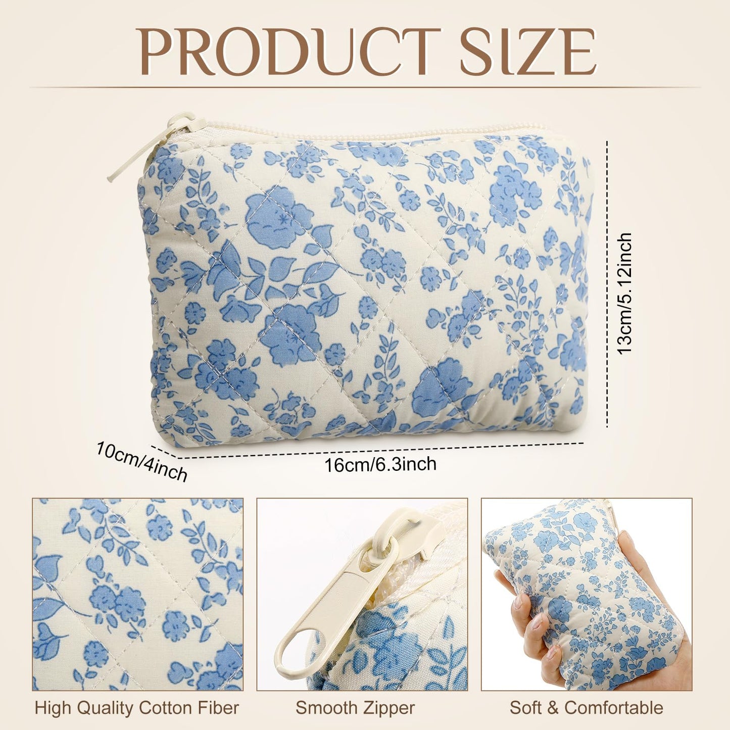 Paterr 10 Pcs Quilted Makeup Bag Bulk Cotton Floral Cosmetic Bag Women Girls Bridesmaid Gifts Cute Makeup Pouch Coquette Aesthetic Travel Toiletry Organizer(Bow Floral,6.30 x 3.94 Inches)