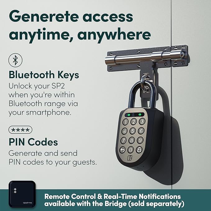 igloohome New Smart Padlock 2 (SP2) 2-Pack, The Toughest Smart Padlock – Generate Access from Anywhere with The Mobile app (iOS/Android) – No WiFi Needed, Waterproof & Rechargeable