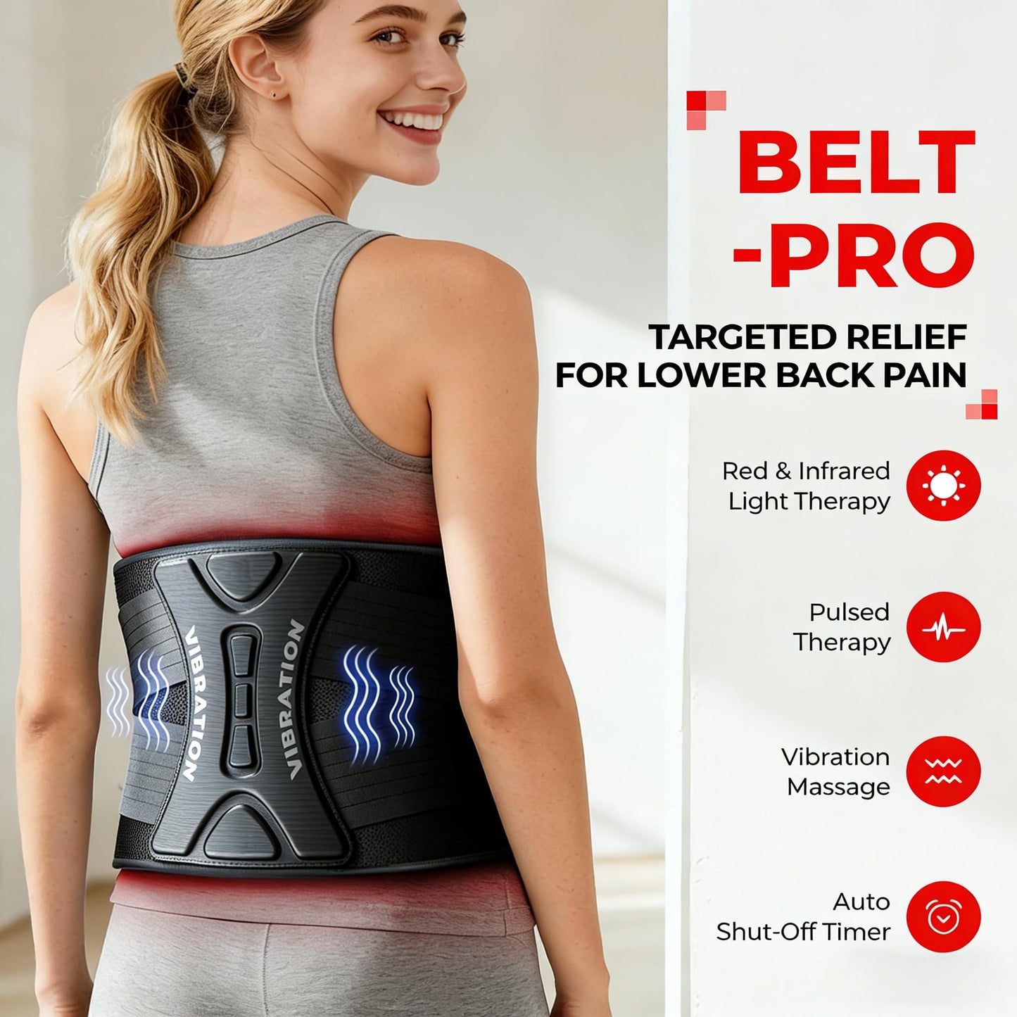 LTW Upgraded Red Light Therapy Belt, 290 LEDs Infrared Red Light Therapy for Body, 660nm & 850nm Near Infrared Wrap with Vibration for Back Pain Relief, Waist, Belly, Shoulder