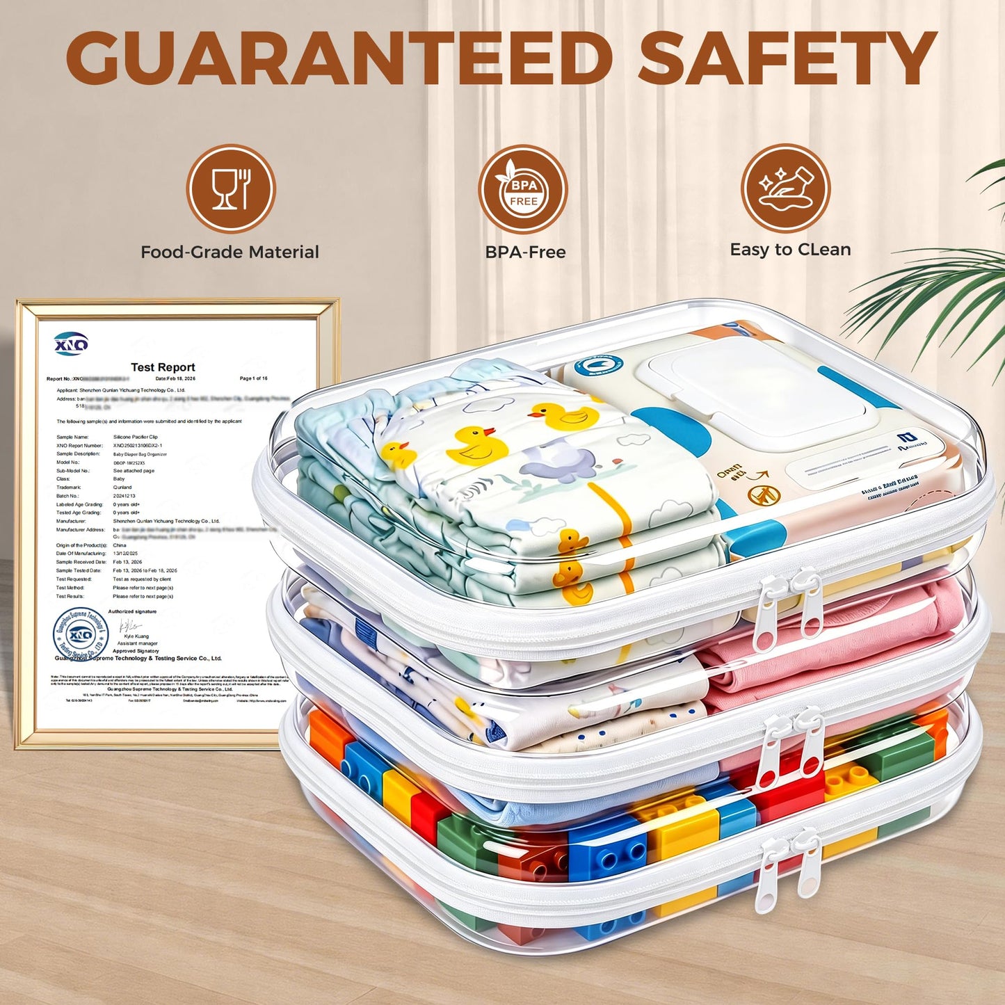 3 Pack Diaper Bag Organizer Pouches, Clear Hard Shell Zipper Cases for Travel, Makeup Bag, Toiletry Bag, Toy Storage Bins, Waterproof Storage Box for Pacifier Snacks Wipes Clothes Baby Essentials