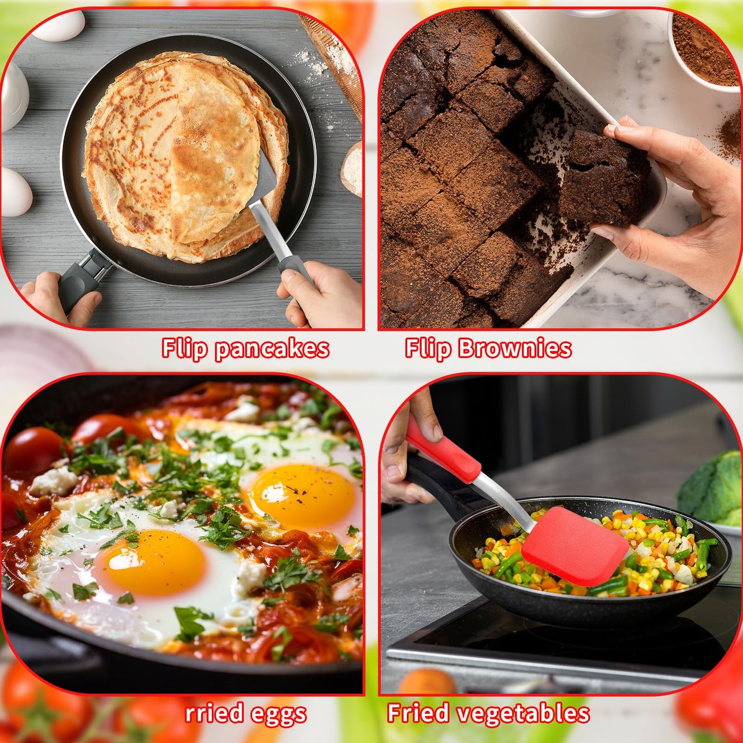 4 Pcs Silicone Cookie Spatula Turner Mini Brownie Spatula Flexible Silicone Spatulas Nonstick Cookware Heat Resistant No Scratch Flipper Baking Utensils for Egg Pancake (Gray, Blue, Black, Red)