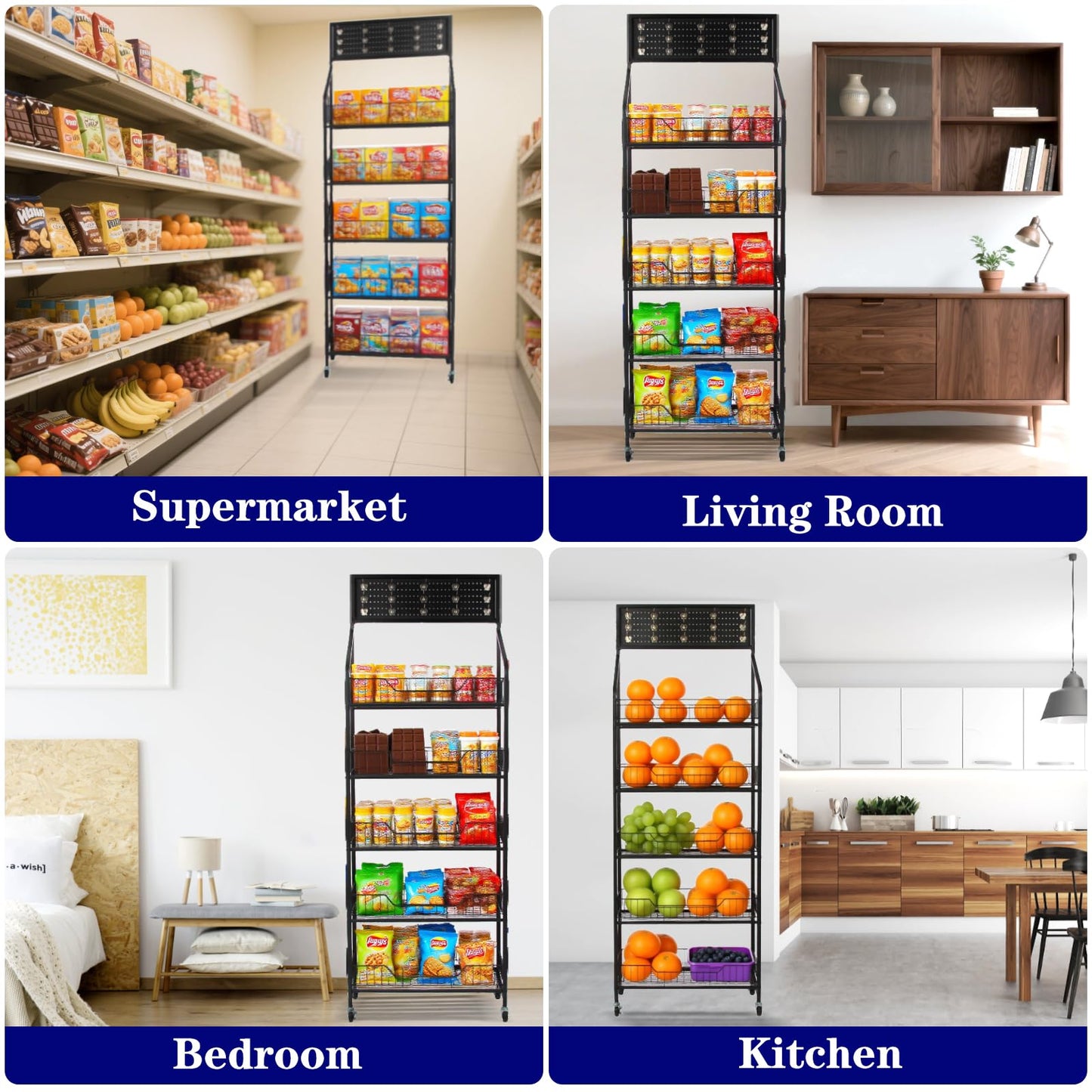 Snack Rack Display Stand, 5 Tier Retail Display Shelves, Snack Organizer