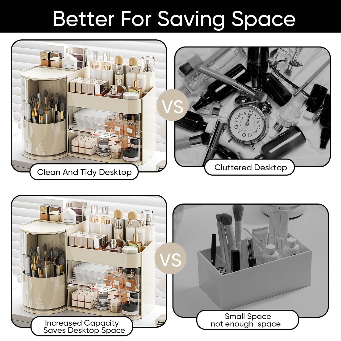 TIMBERHIDE Makeup Organizer,Rotating Cosmetic Storage Organizer with Drawers,Large Capacity Makeup Brush Holder,Skincare Vanity Organizer for Bathroom Countertop,Cream.