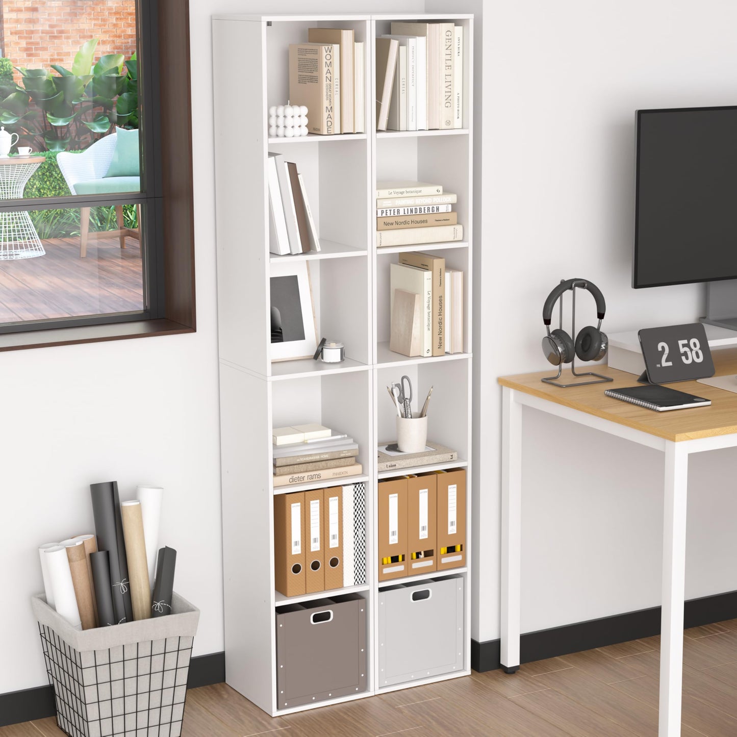NewBeth White Cube Shelf, 6 Cube Storage Organizer, 6-Tier Freestanding Low Bookshelf, Modern Cube Shelf for Living Room, Bedroom, Kids Toys, Home Office, Multi-Purpose Tall Cube Storage Furniture