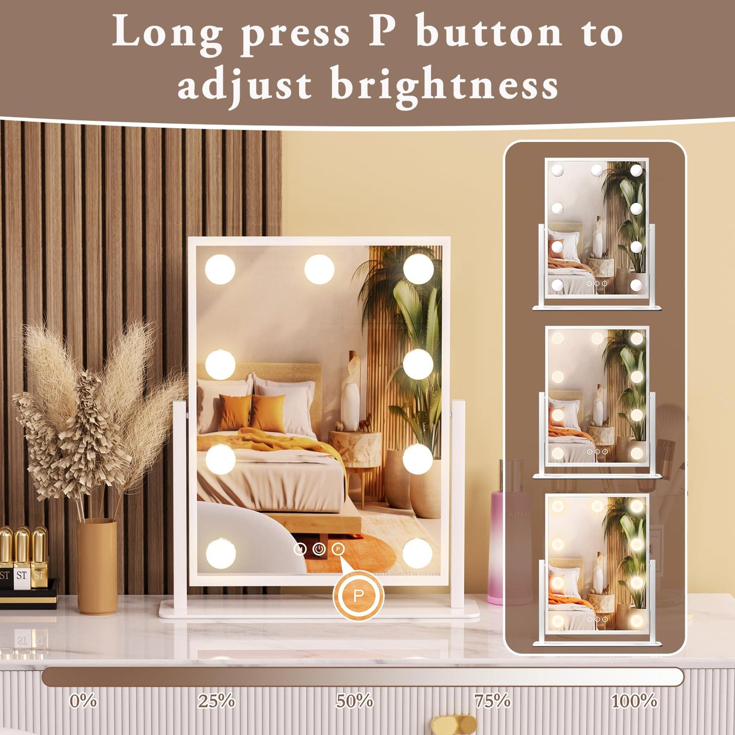 Dirket Vanity Mirror with Lights, Lighted Makeup Mirror Hollywood Makeup Mirror with 9 Dimmable Bulbs and 3 Color Lighting Modes, Smart Touch Control, 360°Rotation