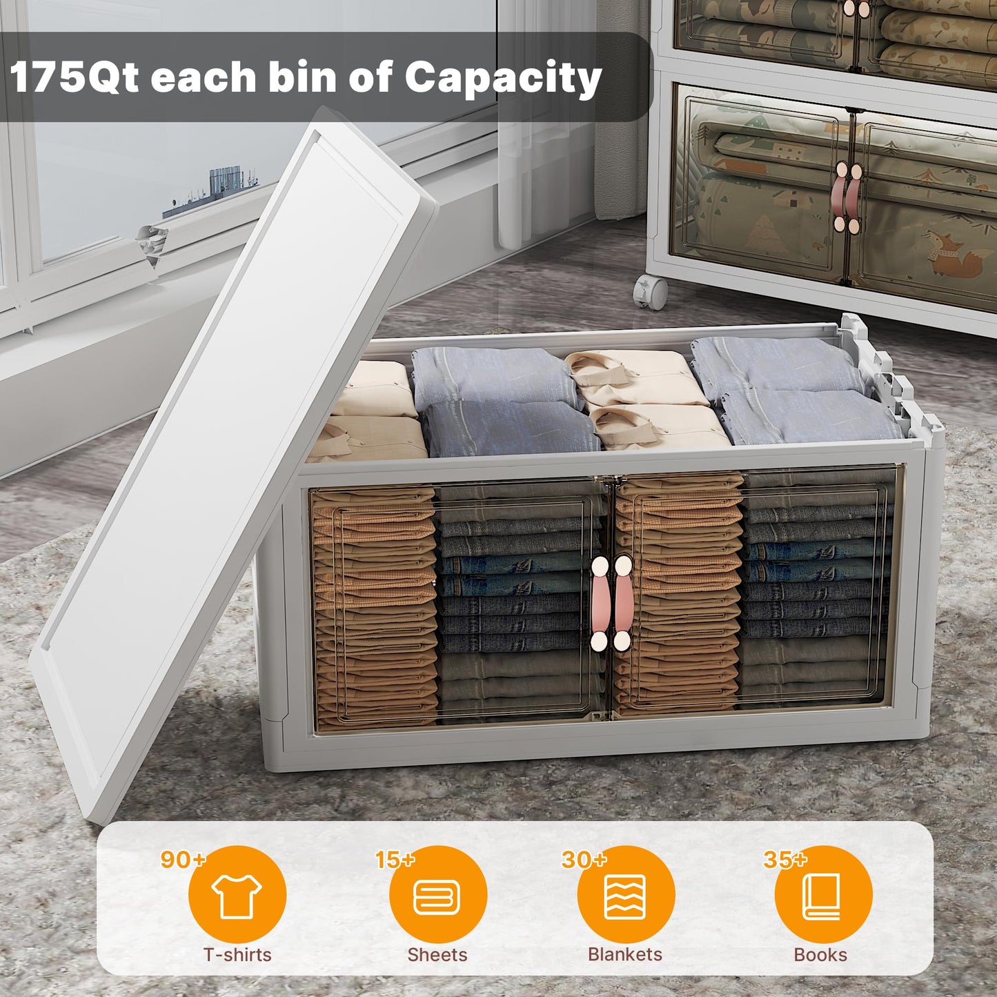 UAMFURI 700QT Stackable Storage Bins with Lids, Storage Cabinet with Wheels
