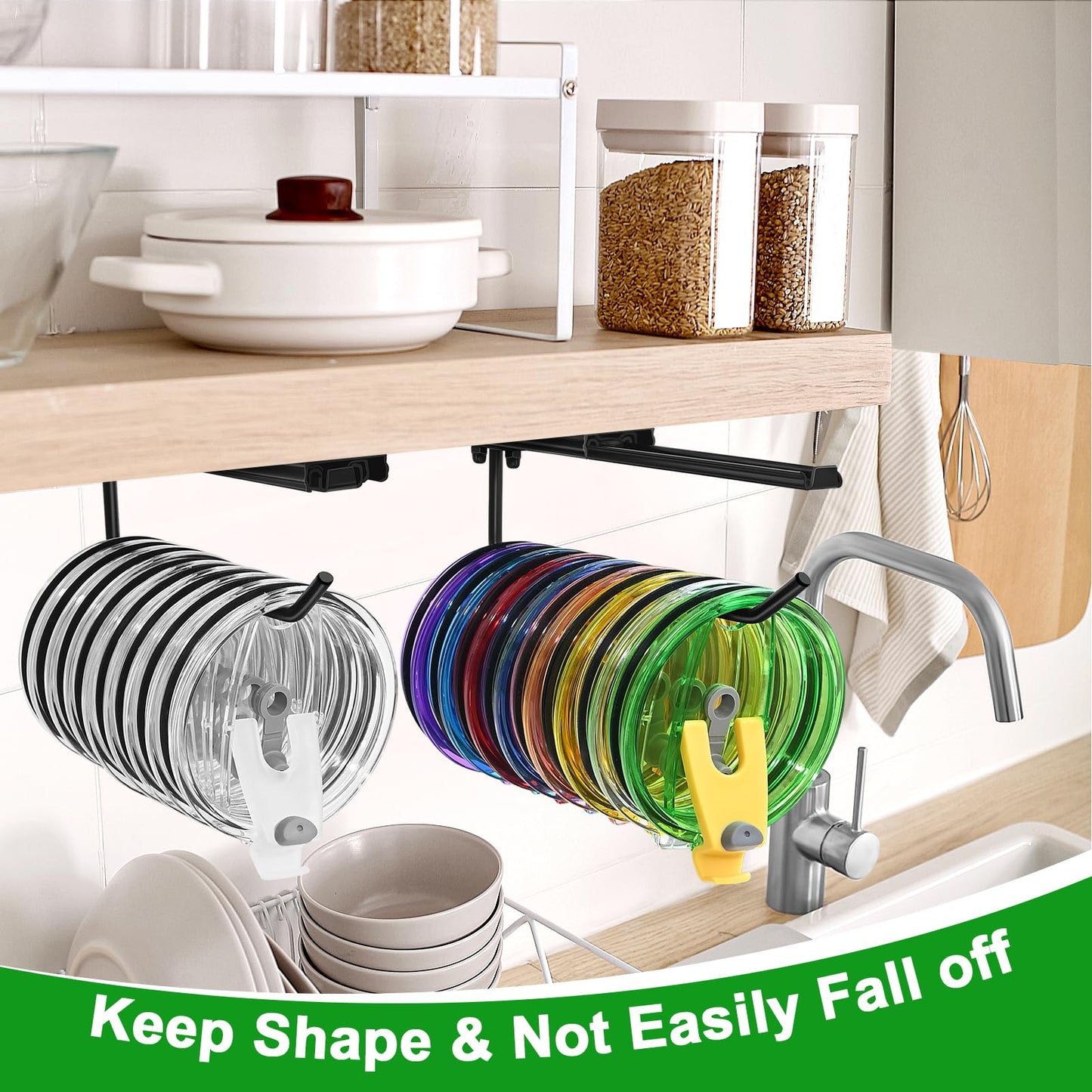 UNIKEYBOX 2 Packs Telescoping Slides Tumbler Lid Organizer Inside Cabinet, Muti Kitchen Hanger for Cup Lid Holder, Drilling Installation for Kitchen Storage Cup Lid Storage Organizer Black