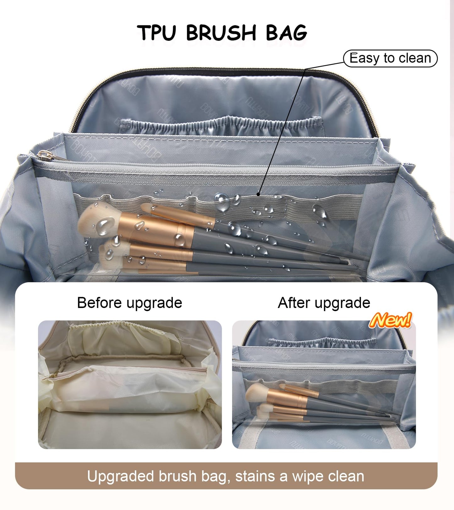 BOYATU Travel Makeup Bags Cosmetic Organizer Bag: 3 Pcs Set Large Capacity Floral Make up Bag with Compartments - Waterproof Leather Toiletry Bags with Handle for Women (19-Brown)