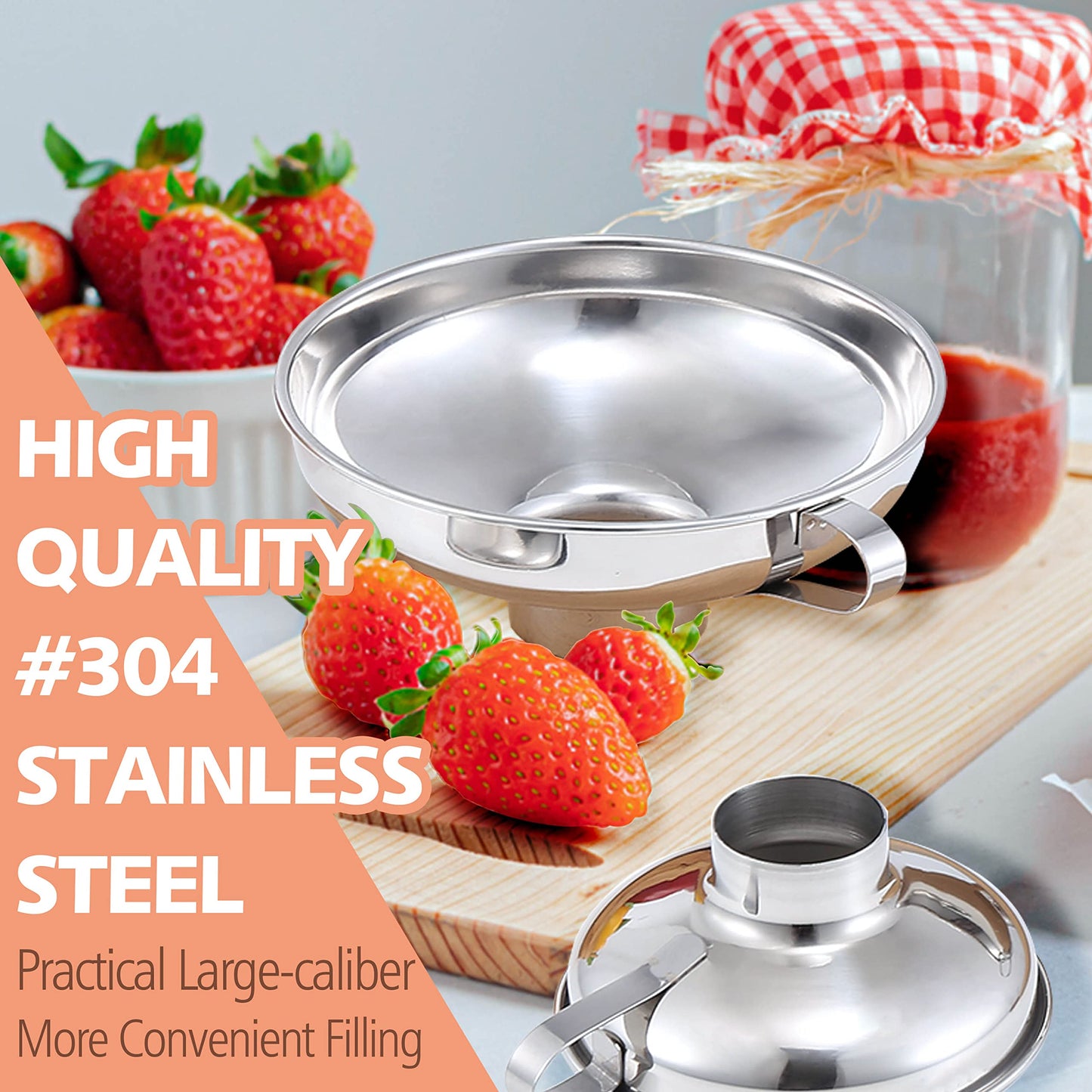 Anaeat Stainless Steel Canning Funnel with Handle for Wide and Regular Jars & Canning Jars, Wide-Mouth Funnels Excellent for Transferring Liquid and Dry Ingredients, Large Solids, Oil, Beans & Jams
