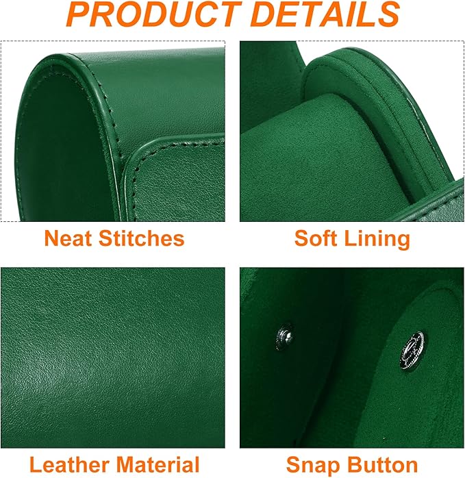 HARFINGTON Watch Roll Travel Case 2 Slot Portable Leather Watch Case for Men and Women, Watches Storage Organizer with Removable Pillows for Traveling, Display, Home Storage, Green