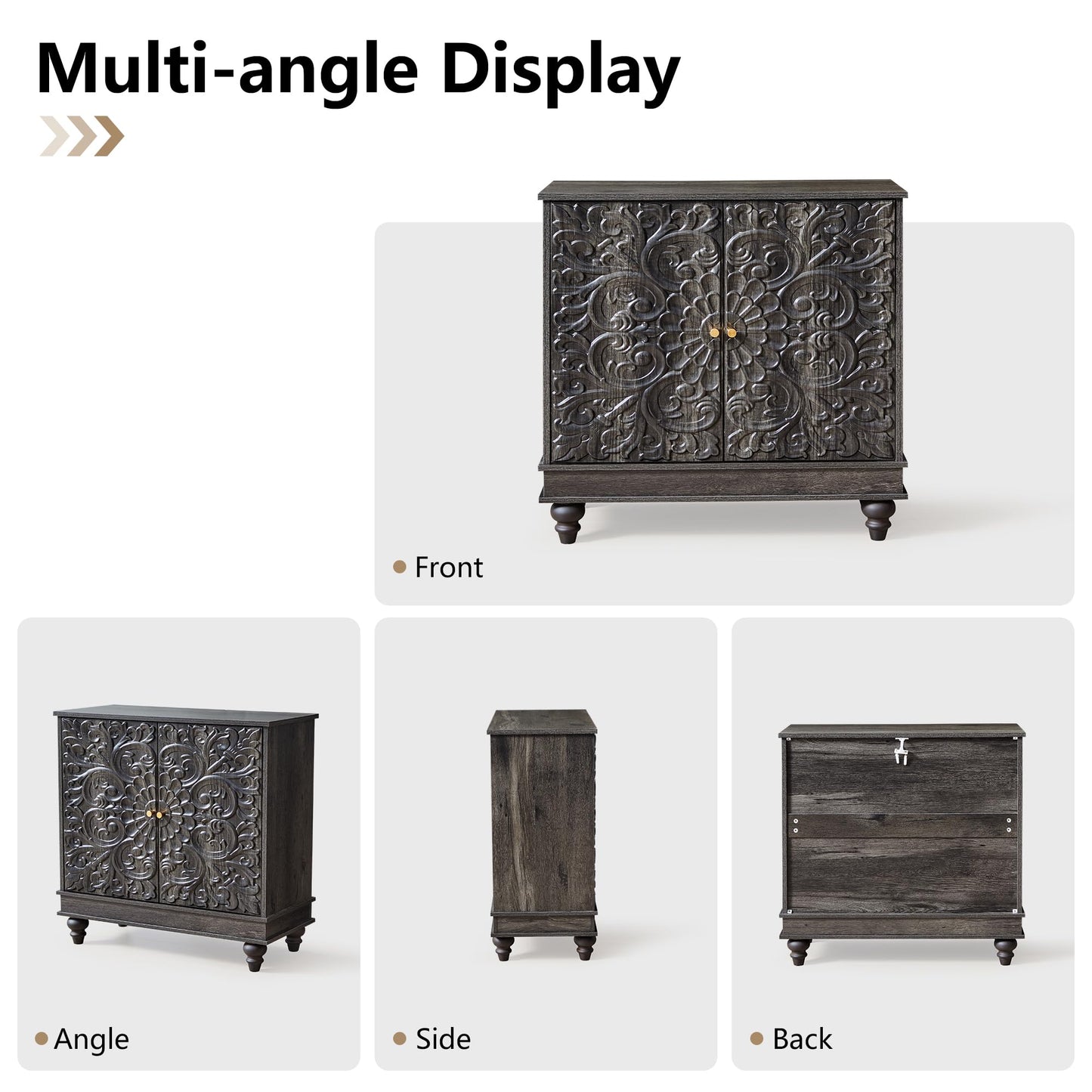 weselon Accent Cabinet Set of 2, Classic Carved Buffet Cabinet Storage Sideboard with Adjustable Shelves, Entryway Table for Living Room (Antique Black-Brown)