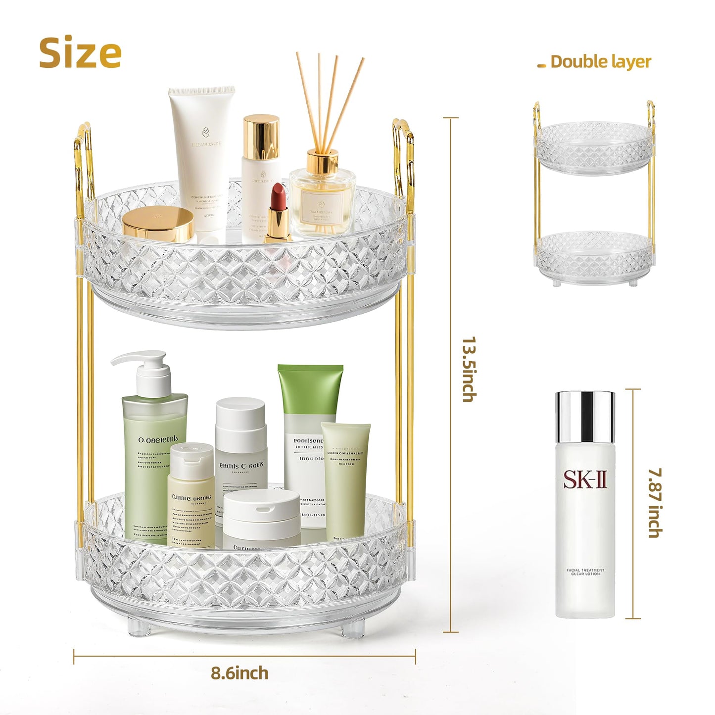 LAREKUN 360 Rotating Makeup Organizer for Vanity, Adjustable Perfume Organizer for Dresser, Multi-Function Spinning Cosmetics Skincare Storage for Bedroom, Dresser, Countertop, Clear