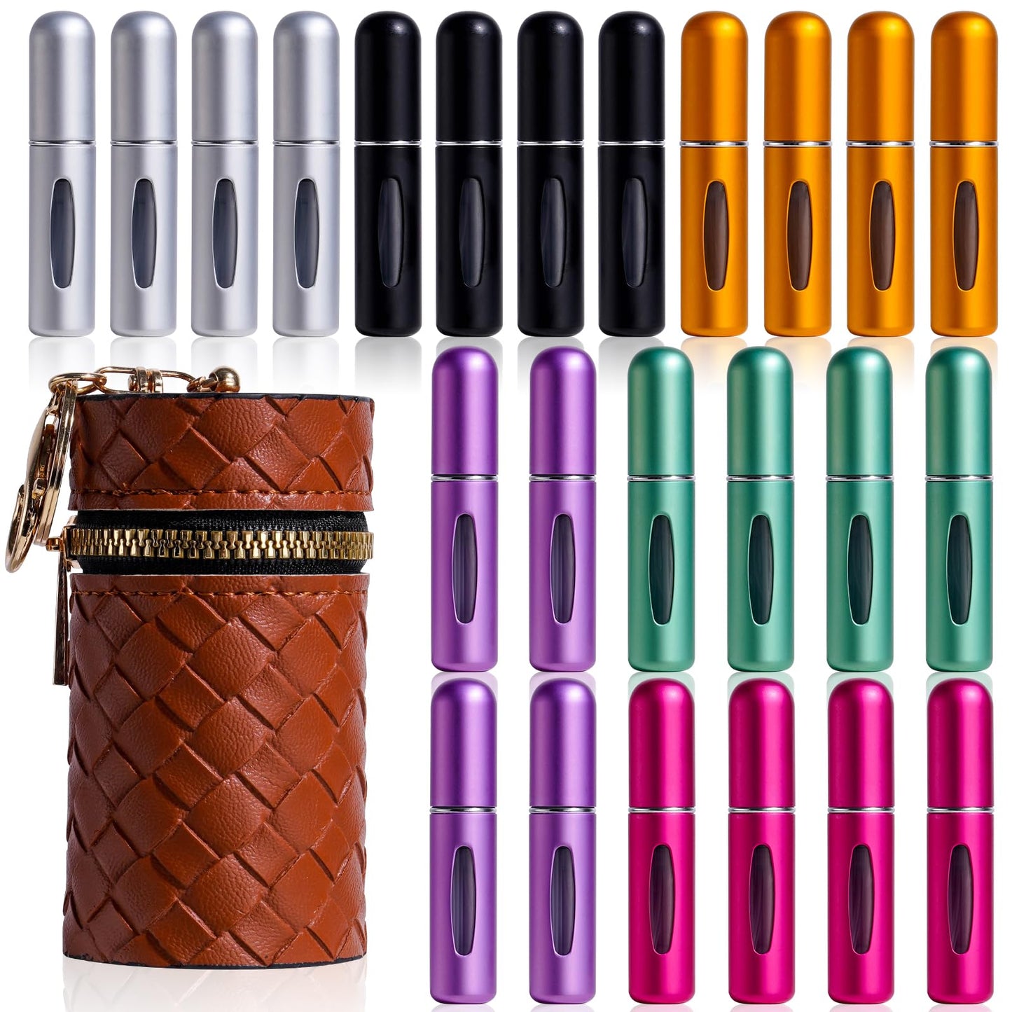 JPNK 24 Pcs Mini Refillable Perfume Portable Atomizer Bottles Travel Size Spray Refillable Refill Bottle 5 ml with Travel and Outgoing Bag