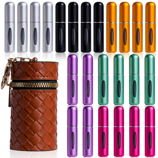 JPNK 24 Pcs Mini Refillable Perfume Portable Atomizer Bottles Travel Size Spray Refillable Refill Bottle 5 ml with Travel and Outgoing Bag