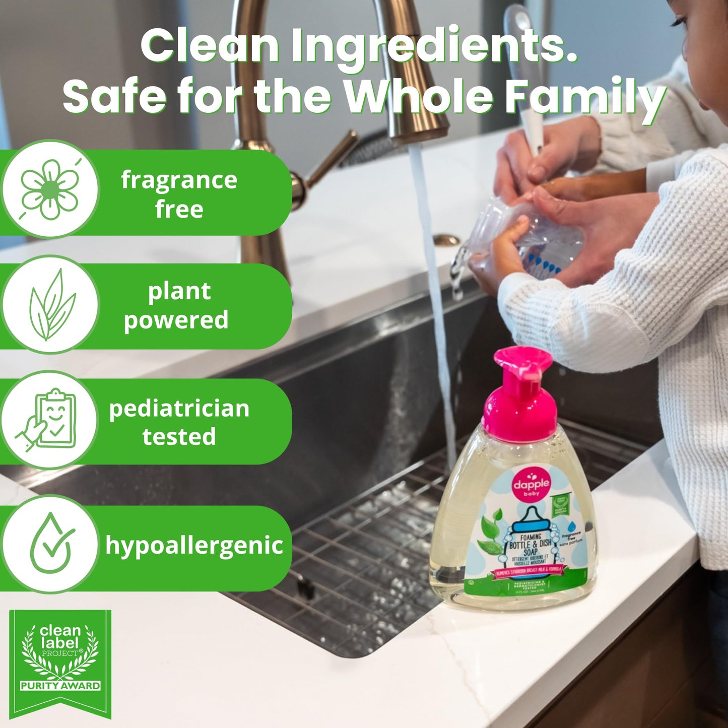 Dapple Baby Fragrance-Free Foaming Baby Bottle & Dish Soap - (3 Pack) 13 fl oz - Plant-Powered Cleaner for Bottles, Pump Parts, and Sippy Cups