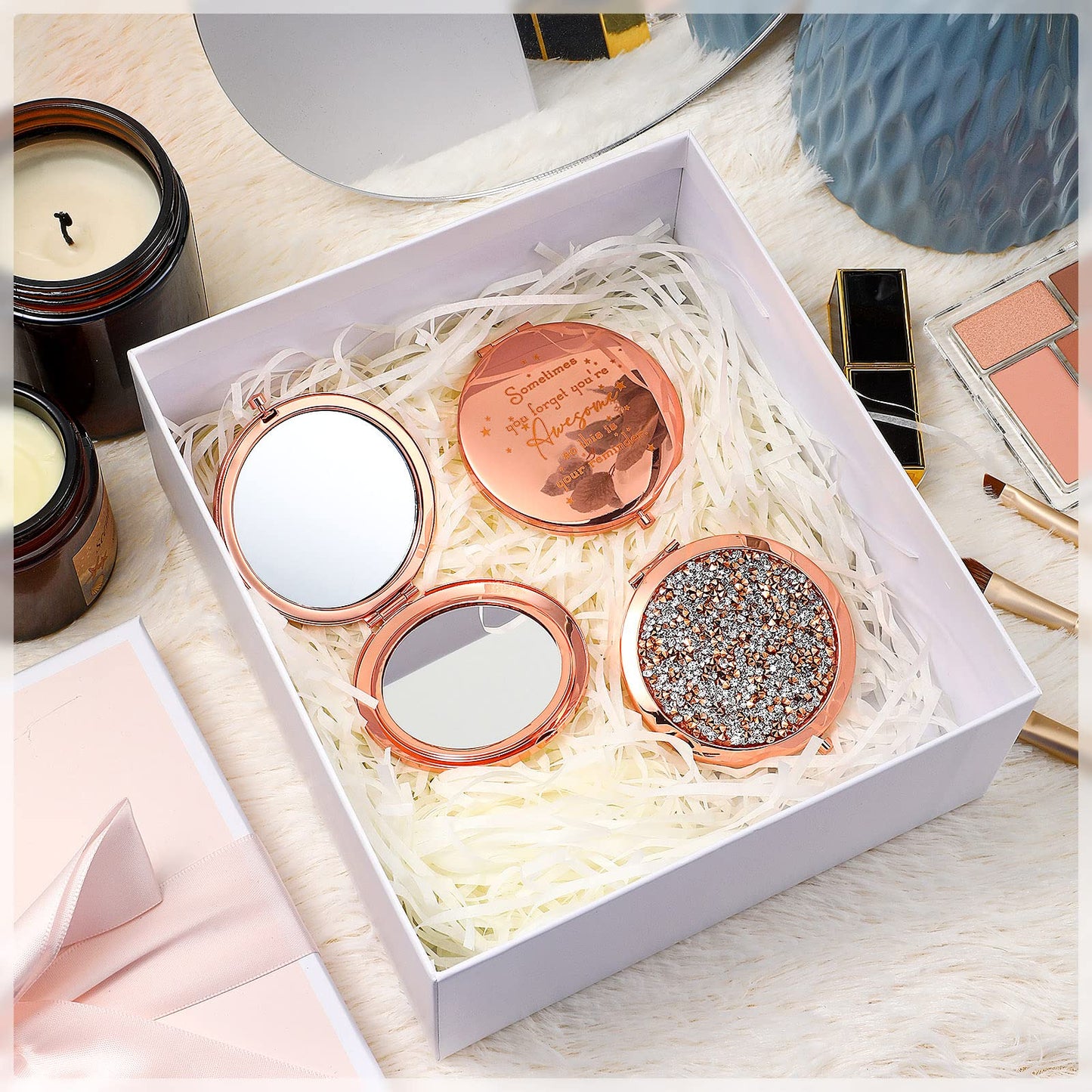 Roowest 10 Pcs Compact Mirror Gifts for Women Sometimes You Forget Your Awesome Bulk Appreciation Party Favors for Employee Coworker Friends Birthday Spa Christmas Inspirational Stuffers (Rose Gold)