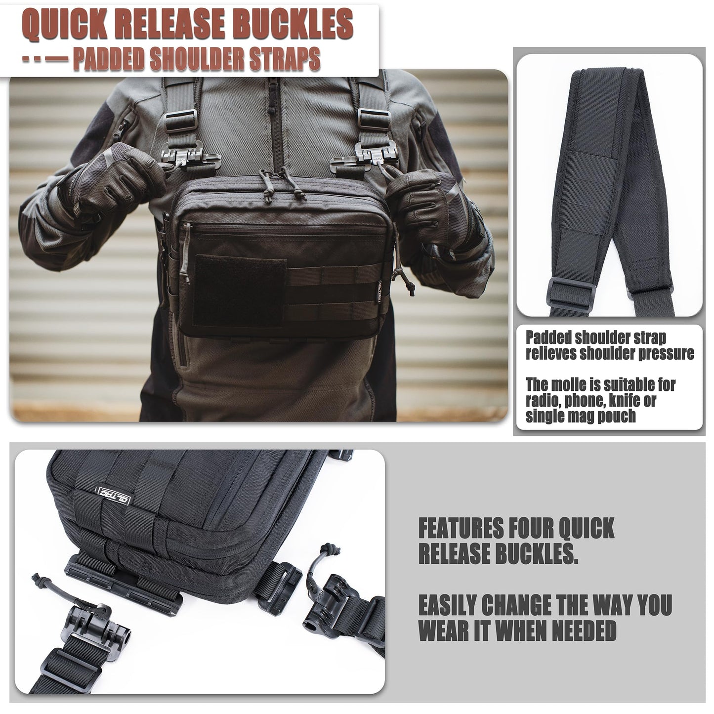 CLTAC Tactical Chest Rig Bag Concealed Carry CCW Pack Molle Pouch IFAK EMT Medical Organizer for Outdoor Hunting Shooting Hiking with Quick Release Harness