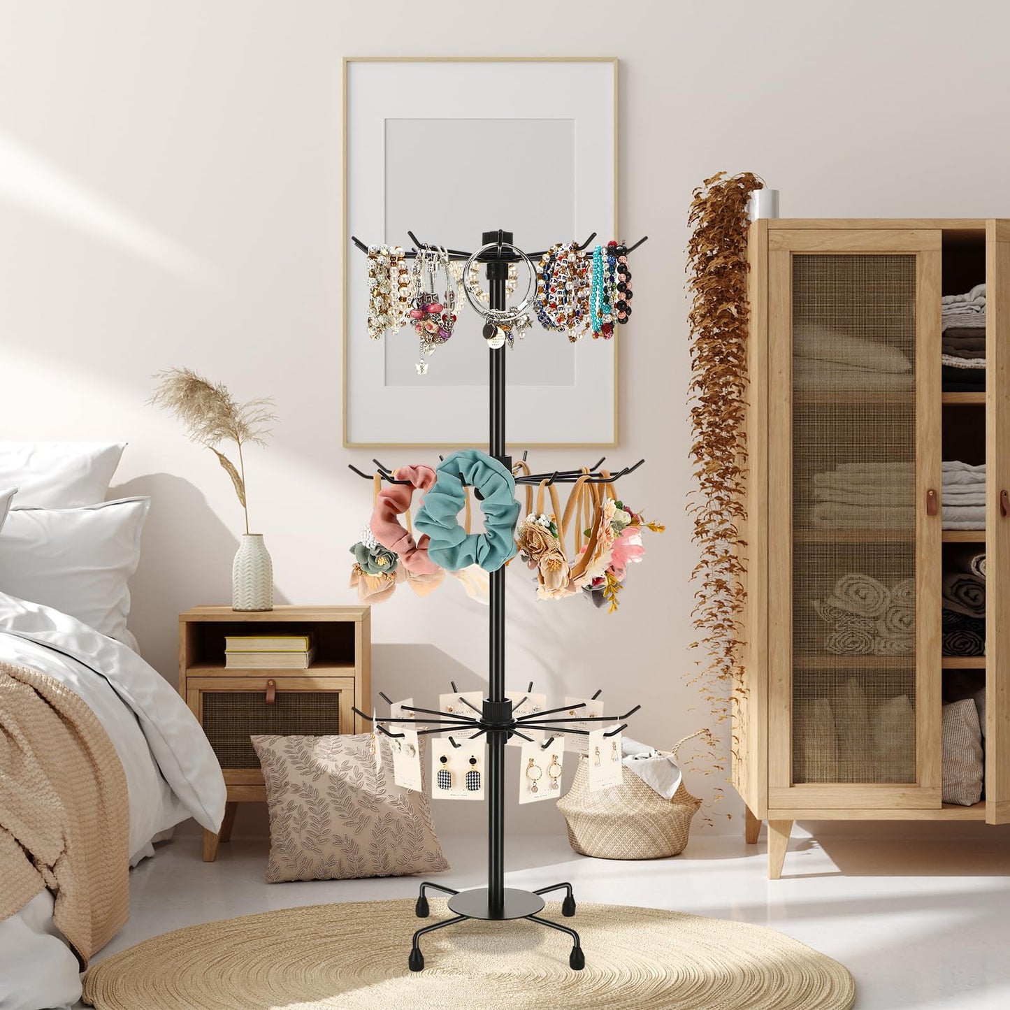 Yaocom 2 Pcs Spinning Jewelry Display Stand 3 Tier Rotating Keychain Earring Retail Rack Adjustable Fashion Counter Jewelry Tree Display Holder Organizer for Women Men (Black)