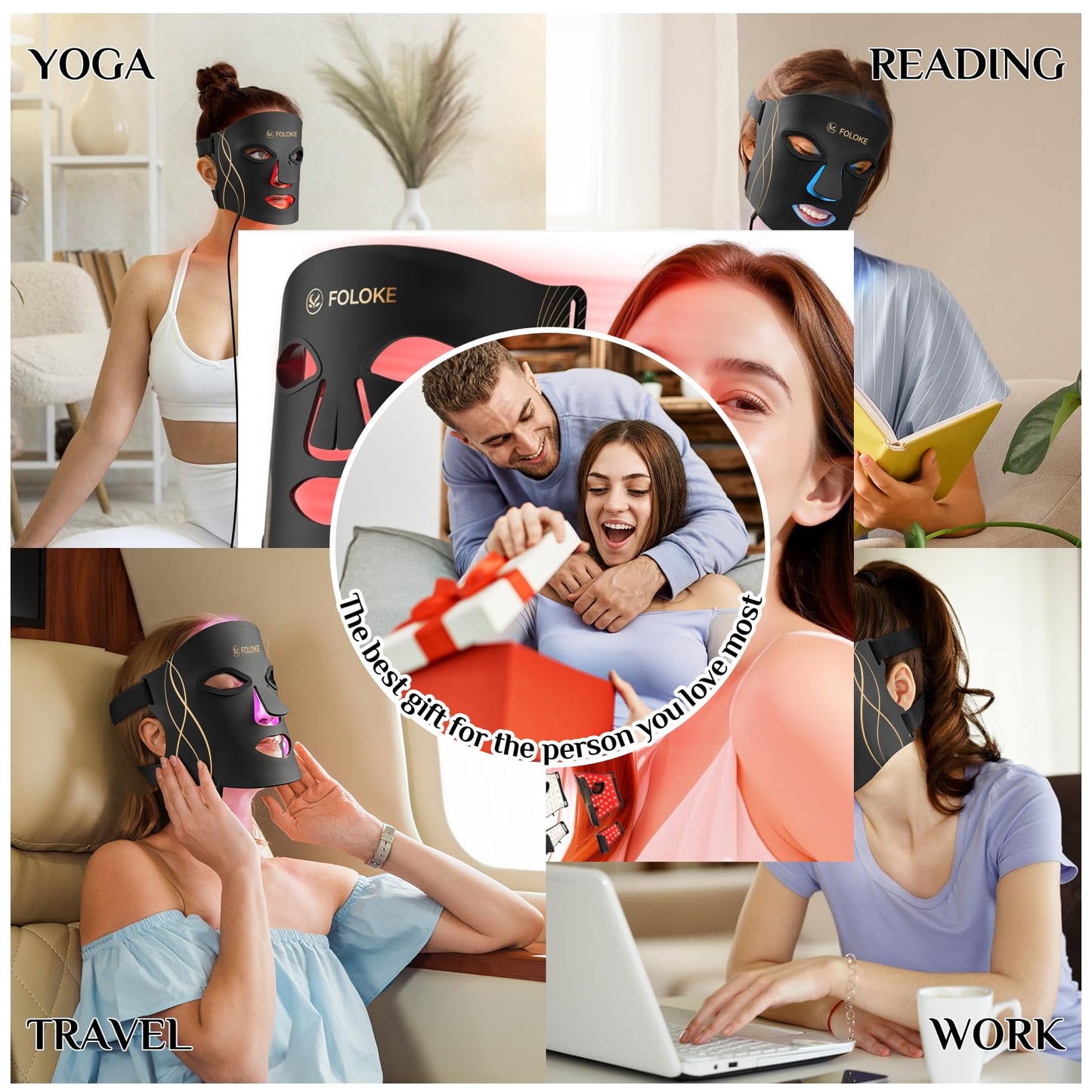 LED Light Therapy Mask Skin Care Mask, LED Red 630±5nm & NIR 830nm Wavelength for Home Use(model: MK66R-B)